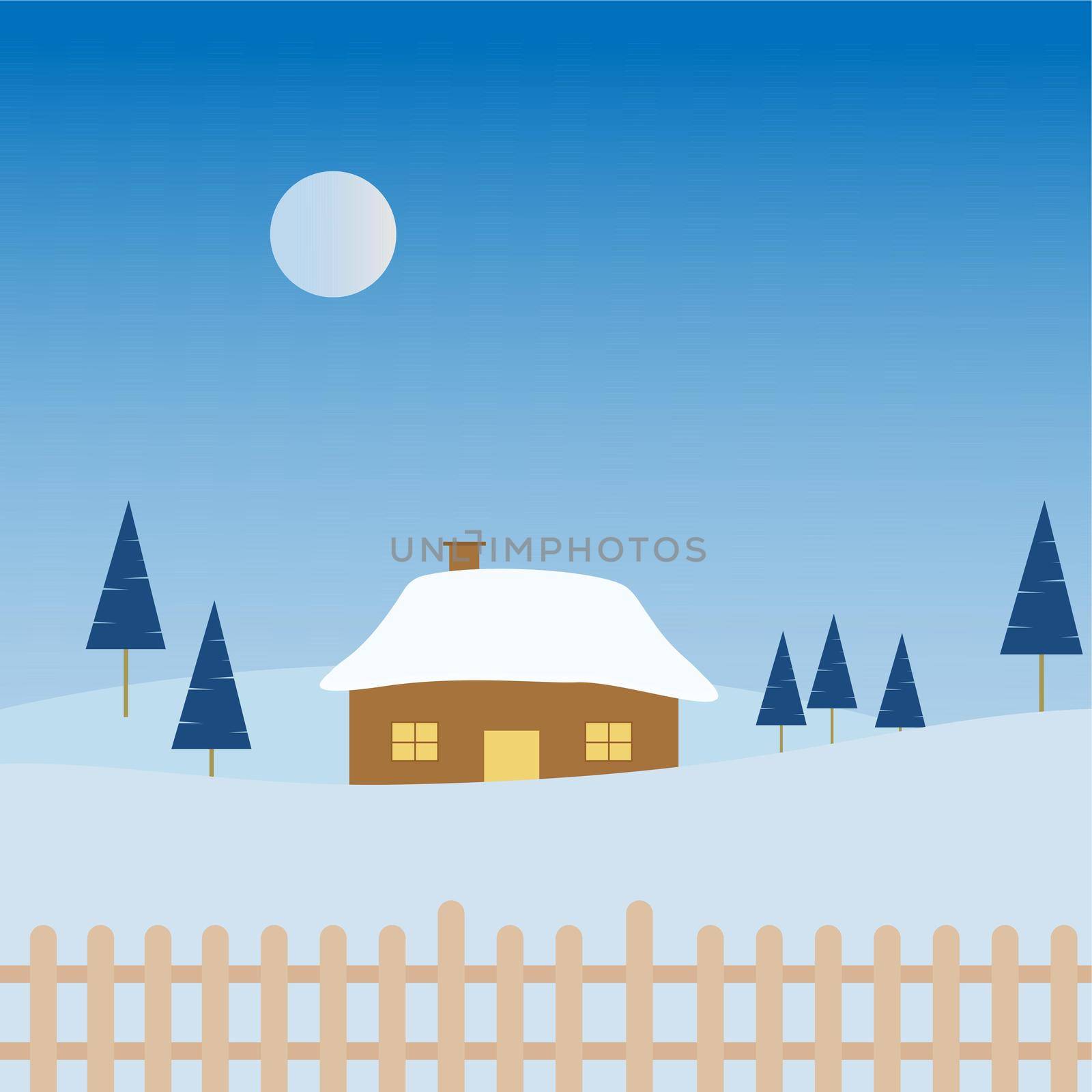 Winter scene, illustration, vector on white background. by Morphart