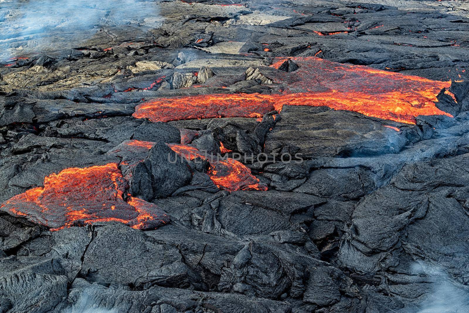 Magma in Fagradalsfjall volcanic eruption in Reykjanes peninsula around 40 kilometres from Reykjavik, Iceland