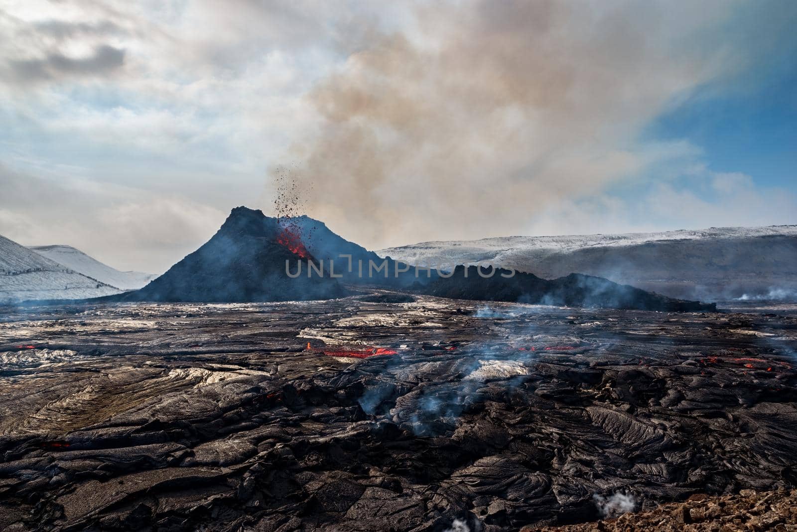 Fagradalsfjall volcanic eruption in Reykjanes peninsula around 40 kilometres from Reykjavik, Iceland