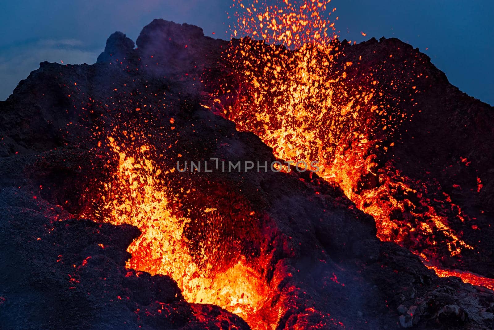 Closeup of Fagradalsfjall volcanic eruption at night, Iceland by LuigiMorbidelli