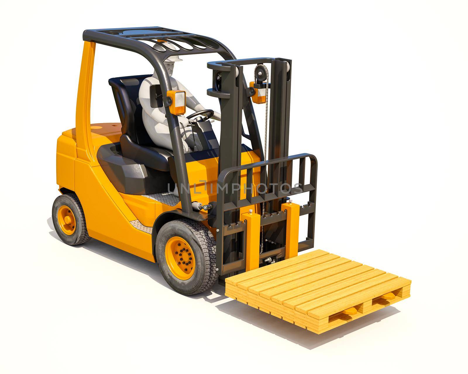 3d render: Yellow Forklift Truck Shot on White Background