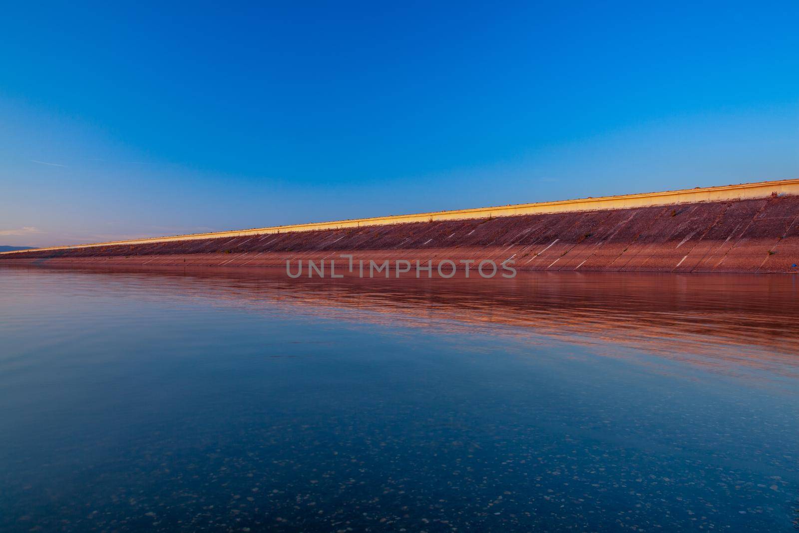 Nechranice Dam in Czech Republic. .Water surface has an extention of 1338 ha. Except of this, it is a dam with longest strewed pier in Central Europe, measuring 3280 m.