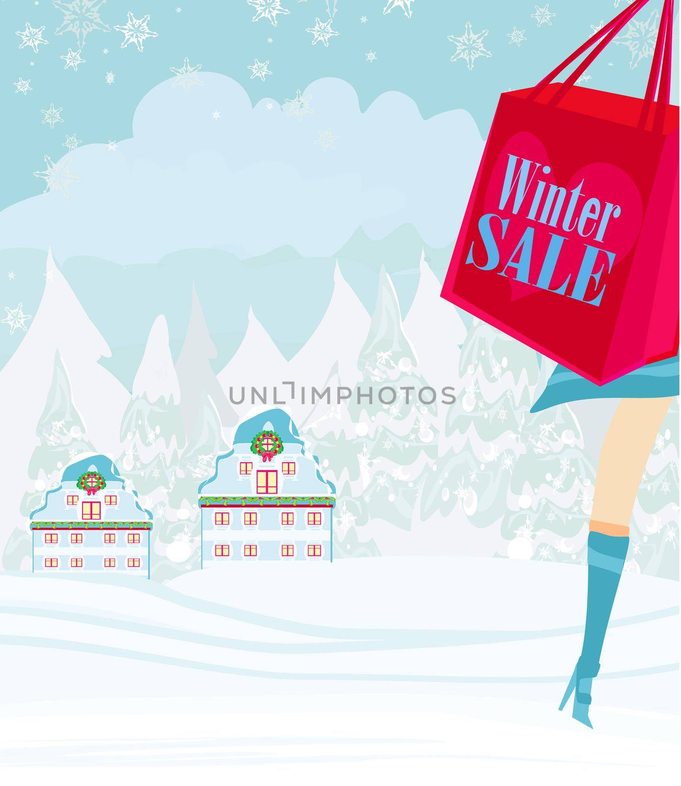 Christmas shopping - winter sale card