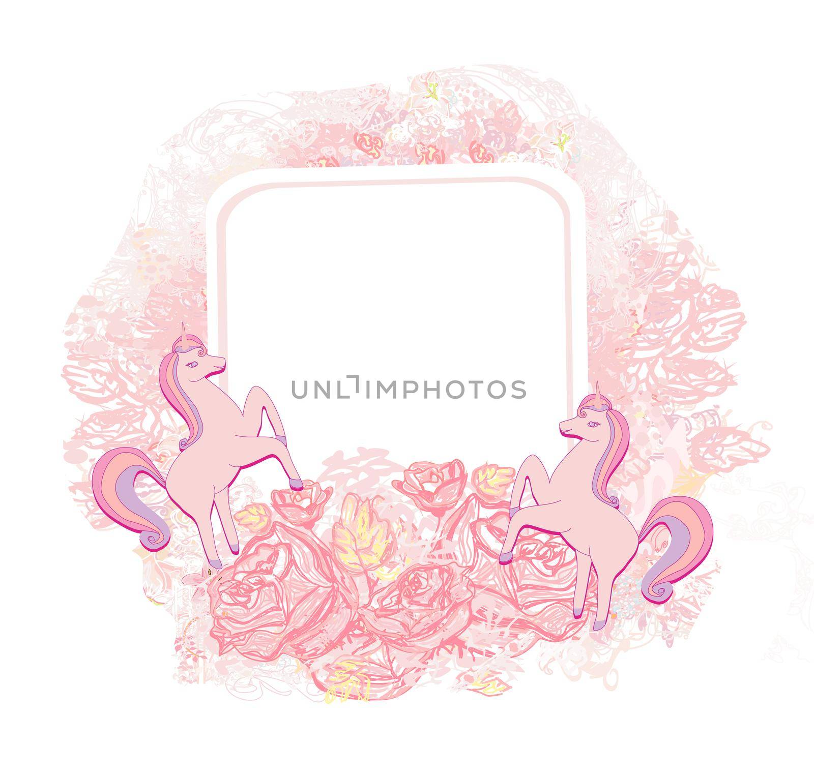 decorative flower frame with beautiful unicorns