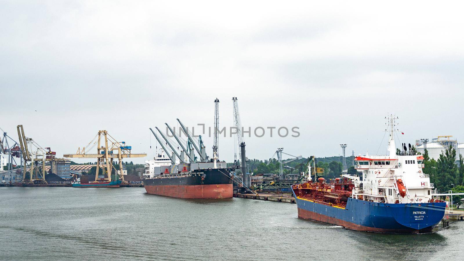 Swinoujscie Poland, July - 21, 2017: Panoramic view of the sea port in Swinoujscie. The port of Swinoujscie is one of the largest port complex in the Baltic Sea.