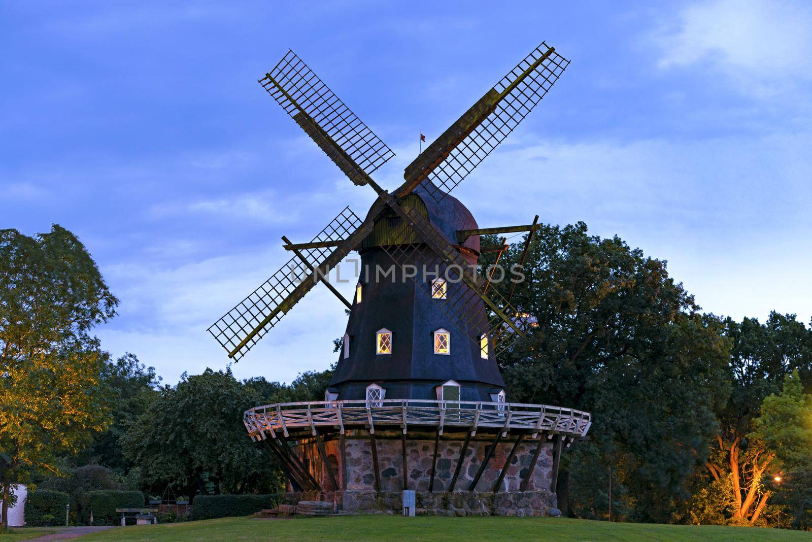 Wooden windmill Malmo at dusk by wdnet_studio