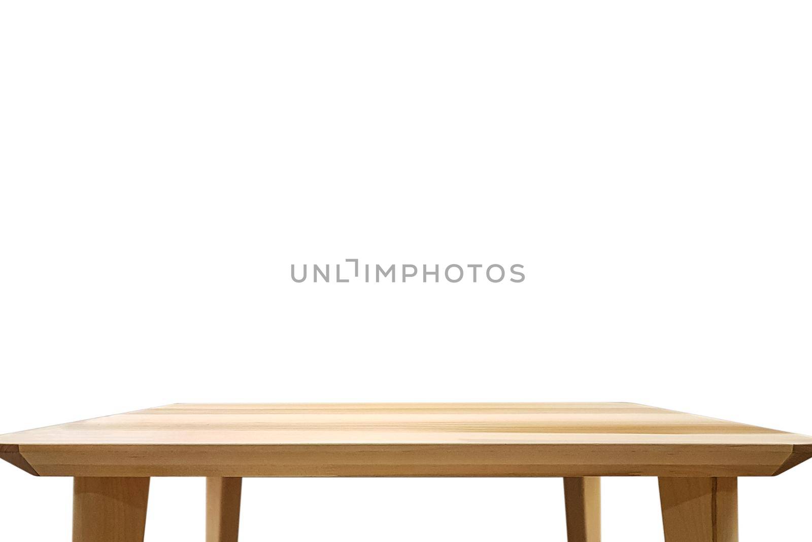 Template with an empty and wooden table isolated on a white background with copy space