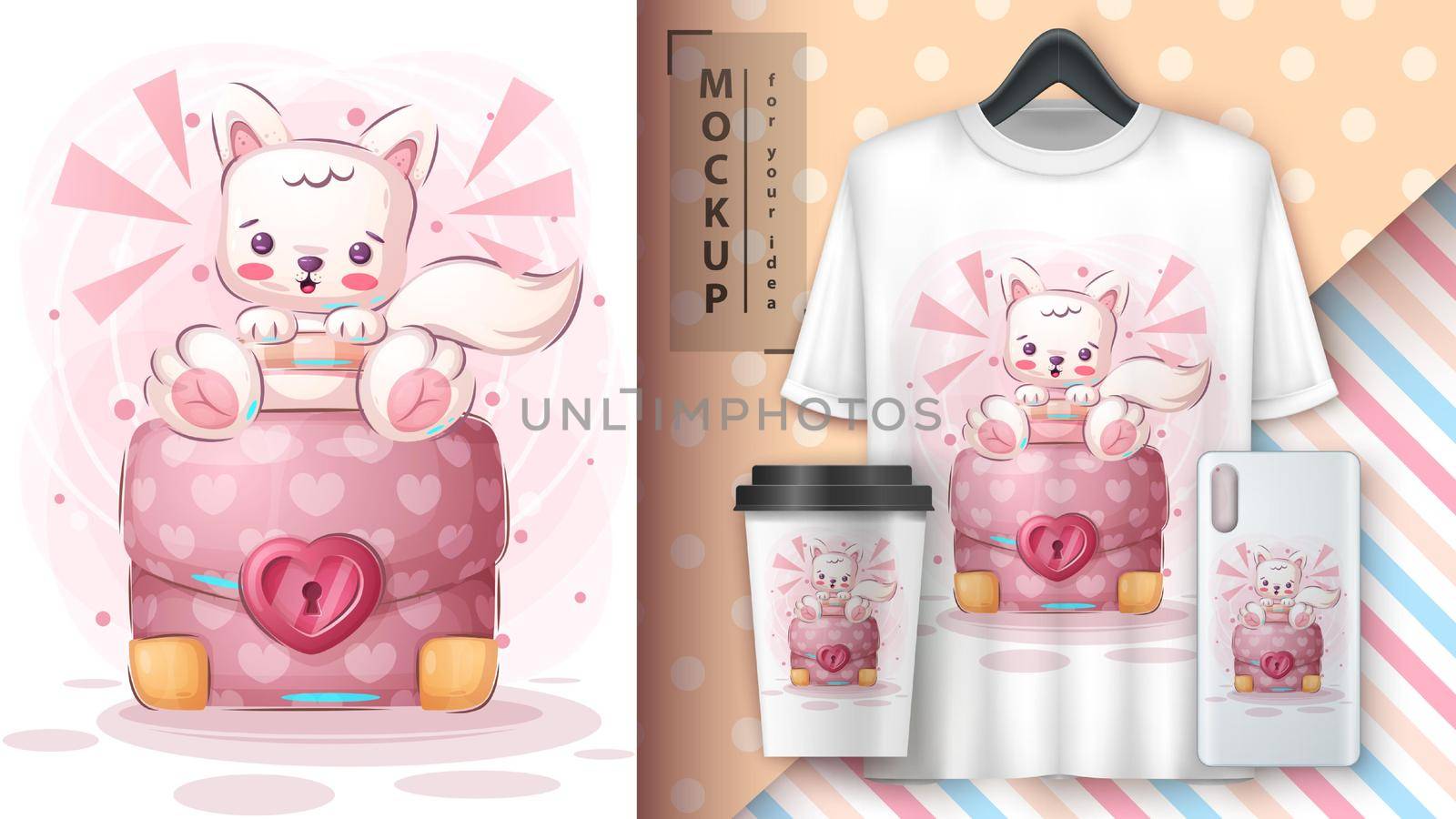 Cartoon cute character animal cat with diplomat poster and merchandising. Vector eps 10