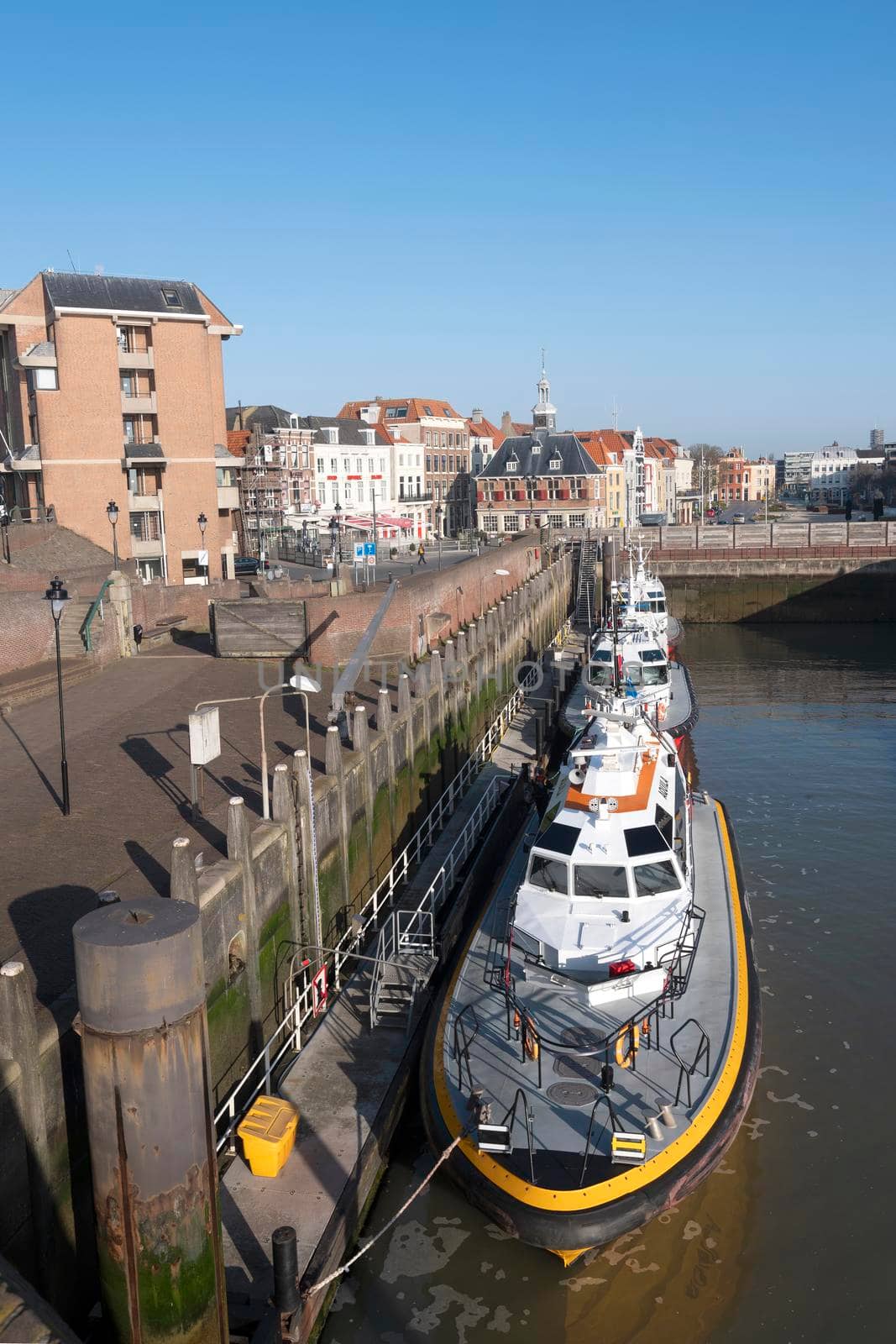 vlissingen, netherlands, 31 march 2021: pilot boats in vlissingen harbor on sunny day in spring