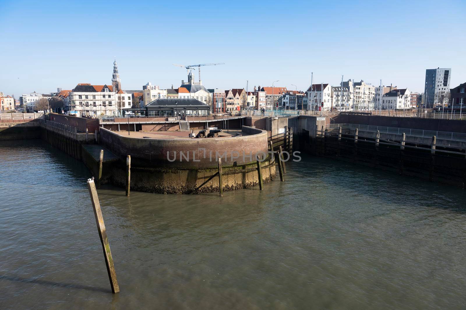 vlissingen harbor front on sunny spring day in dutch province of zeeland in the netherlands