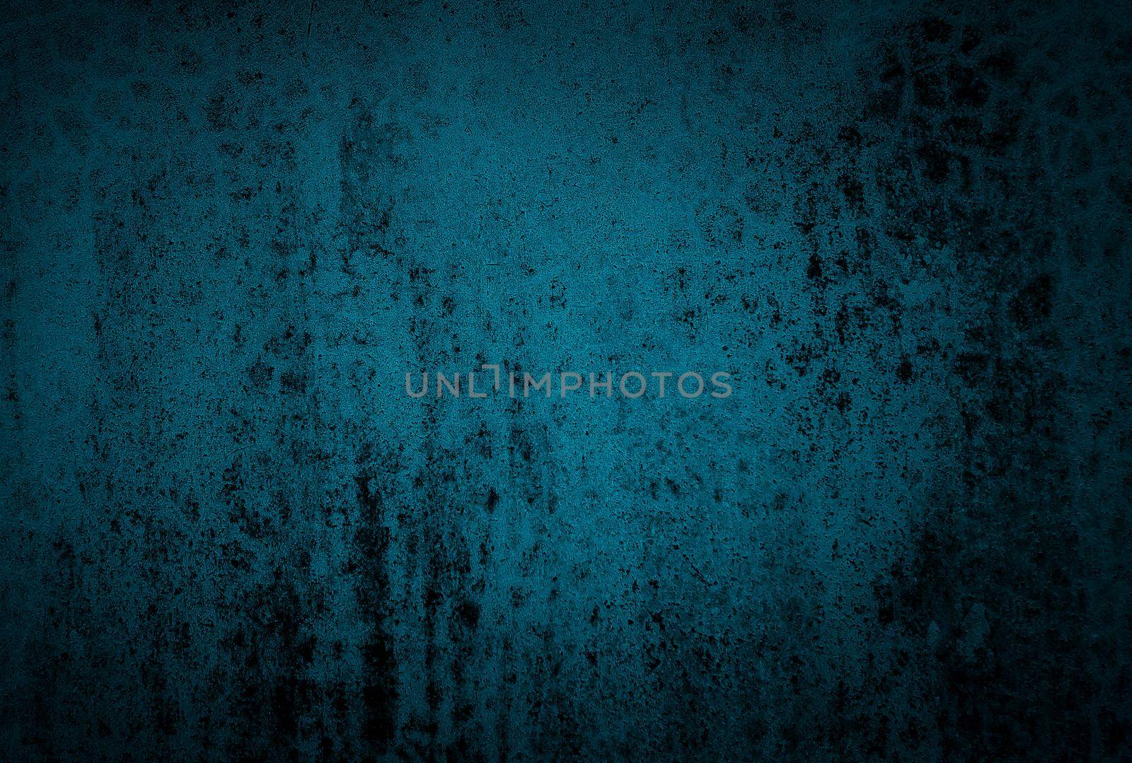 Vintage grunge blue concrete texture studio wall background with vignette