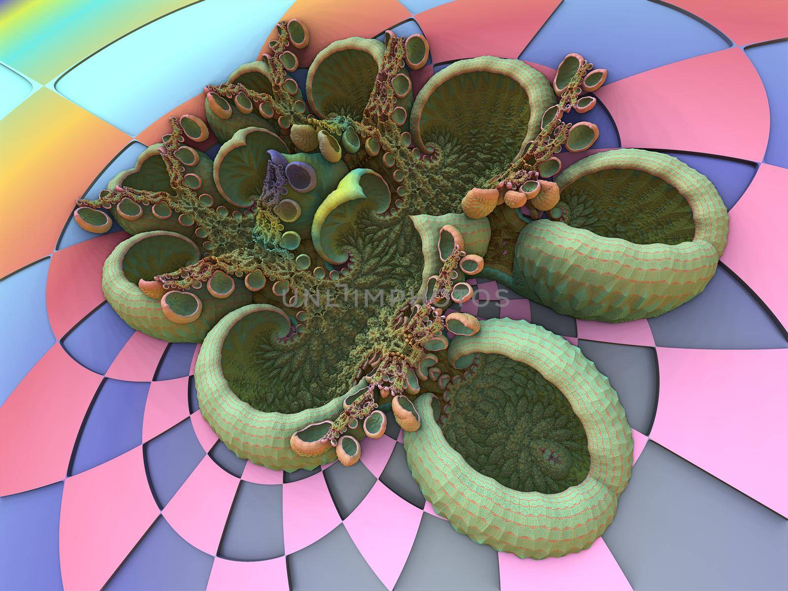 Picture of three-dimensional spaceship fractals in motion