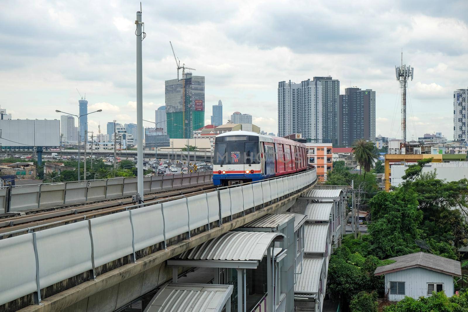 Bangkok-Thailand NOV 9 2017: BTS Sky train mass transit system in Bangkok to help facilitate and speed the journey.