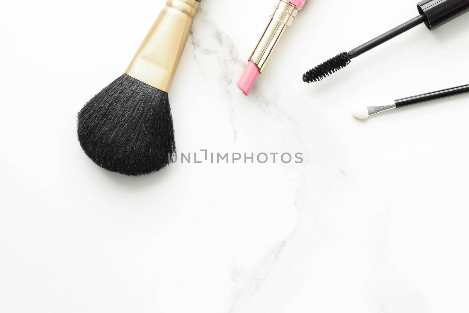 Make-up and cosmetics products on marble, flatlay background by Anneleven