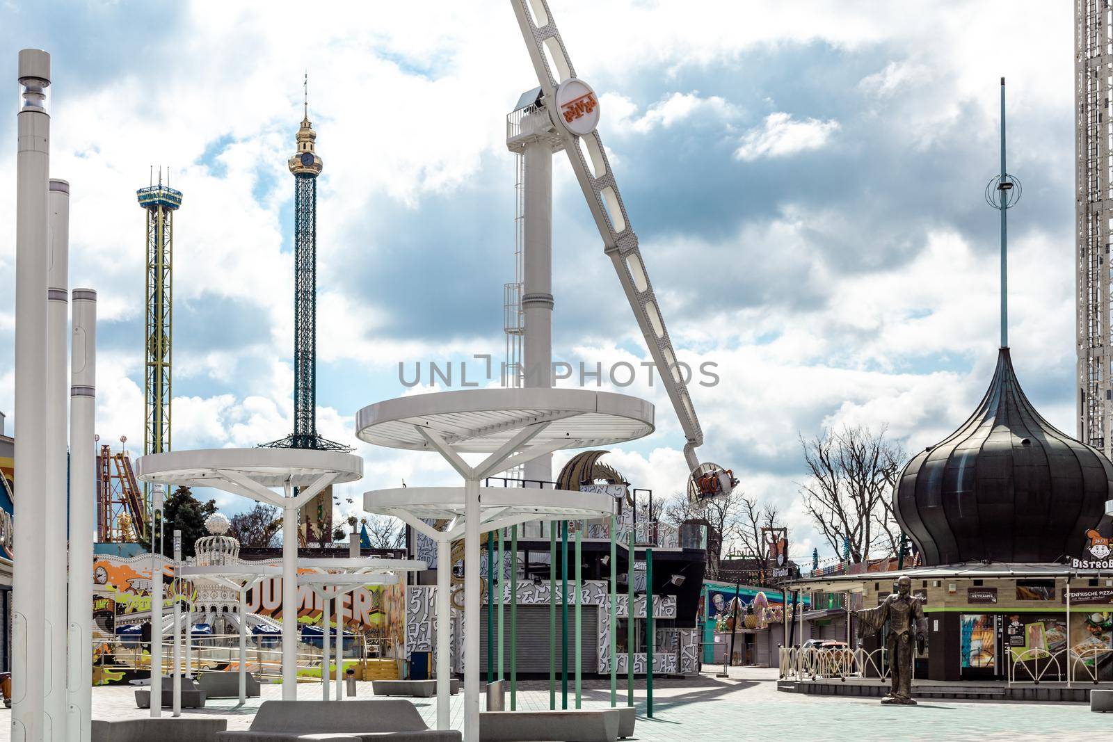 Wien - April 3, 2021: empty amusement park prater during lockdown due to coronavirus.