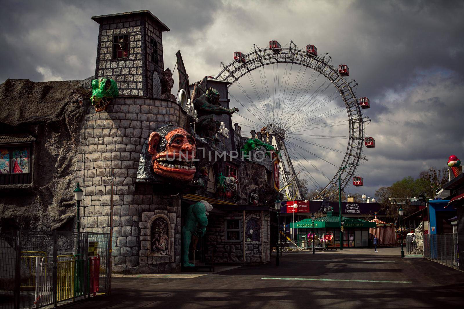 Wien - April 3, 2021: empty amusement park prater during lockdown due to coronavirus.
