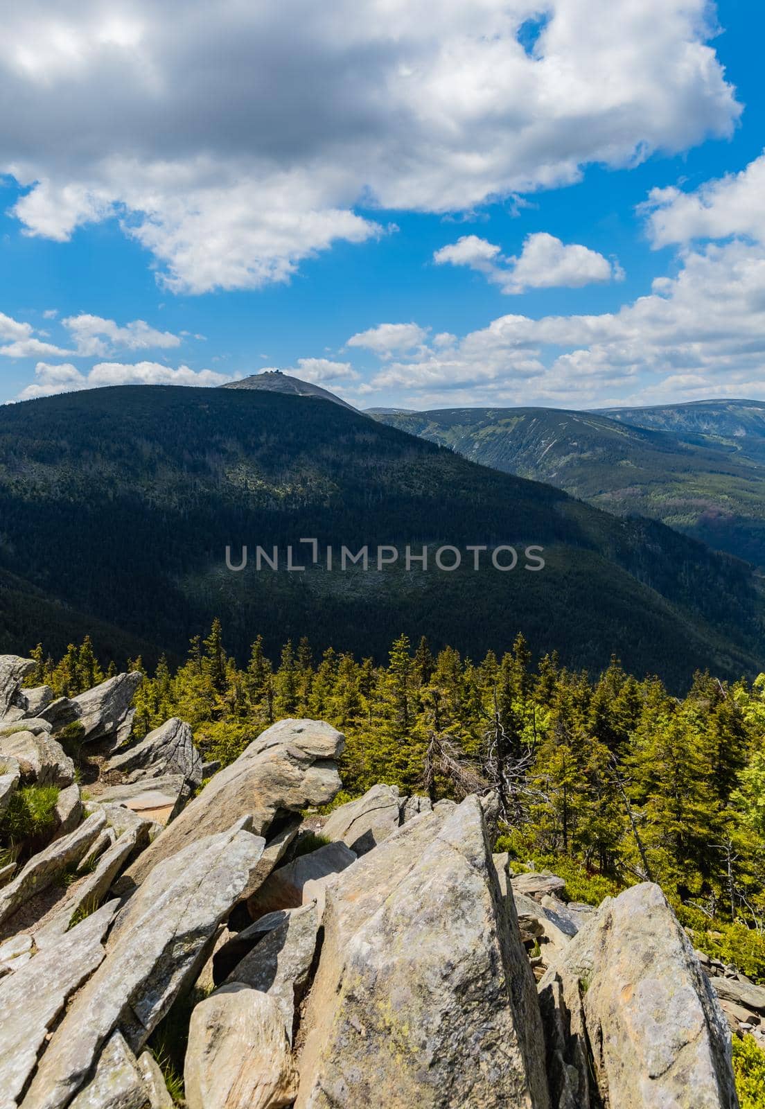 Panorama of Giant Mountains next to trail to Sniezka