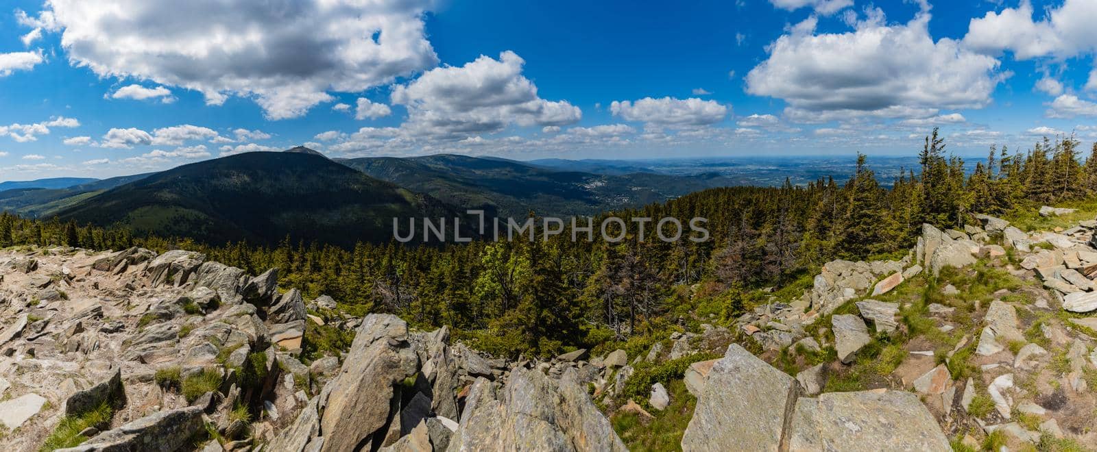 Panorama of Giant Mountains Karkonosze seen from peak of Skalny Stol - Rock Table mountain by Wierzchu