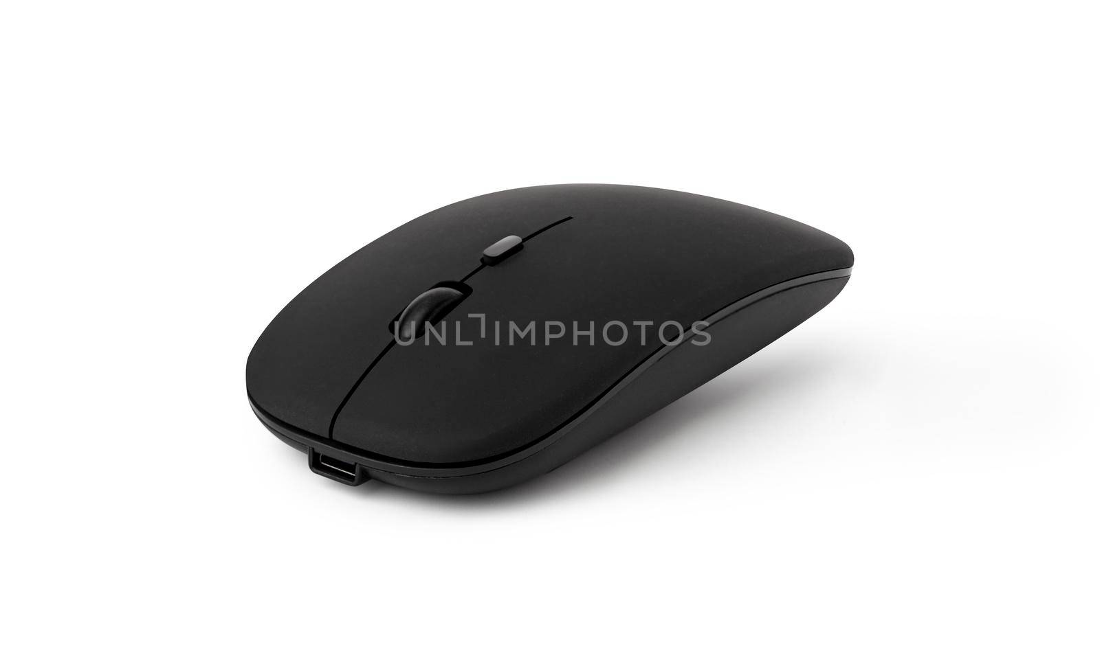 wireless black mouse isolated on white background by SlayCer