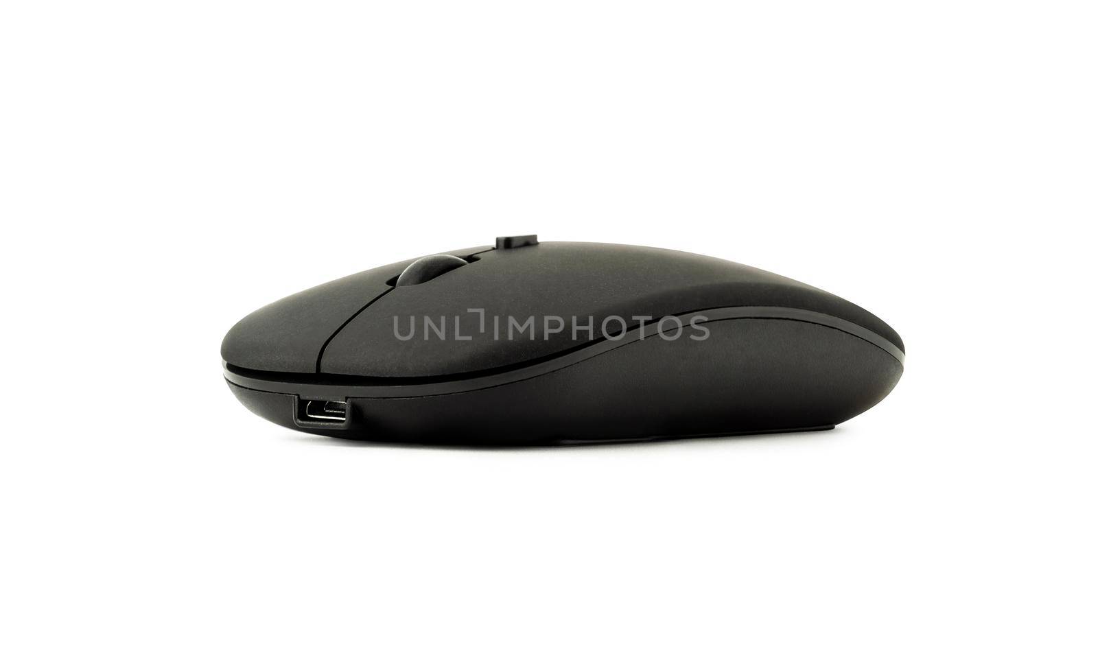 wireless black mouse isolated on white background by SlayCer