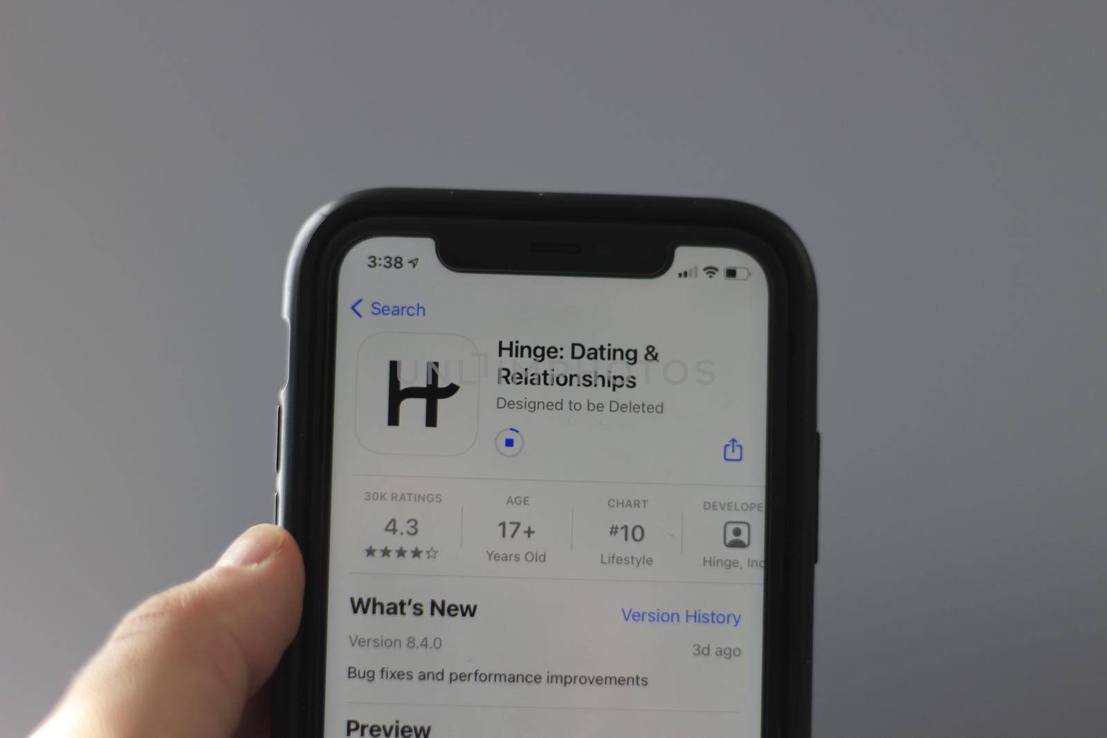 London Canada, February 21 2021: Editorial illustrative photo of someone downloading the dating app hinge. A popular app by mynewturtle1