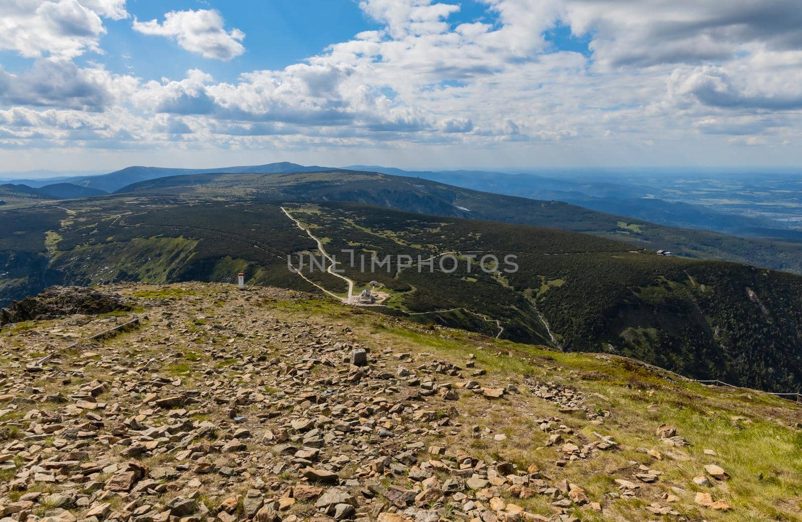 Panorama of Giant Mountains next to trail to Sniezka