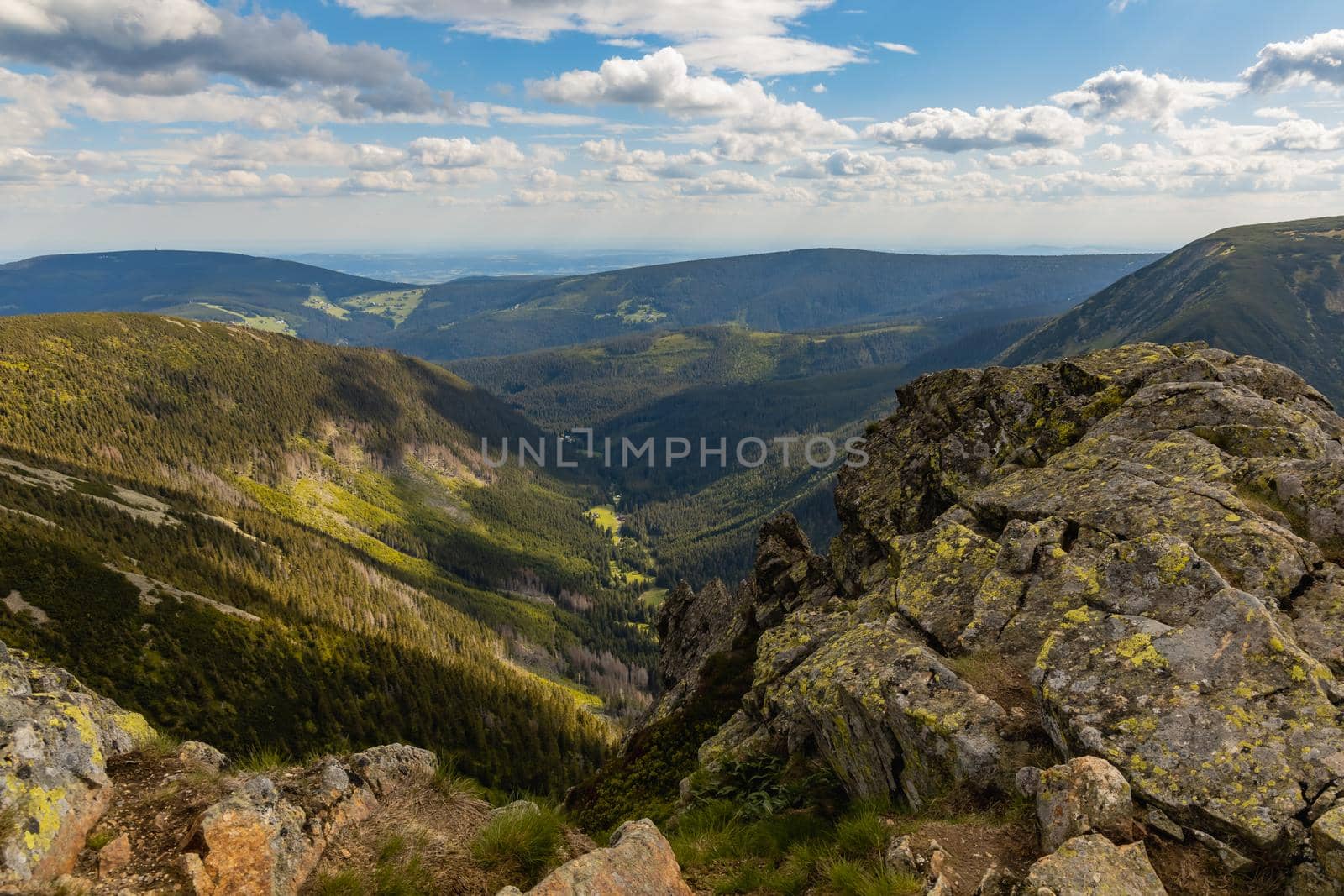 Panorama of Giant Mountains next to trail to Sniezka