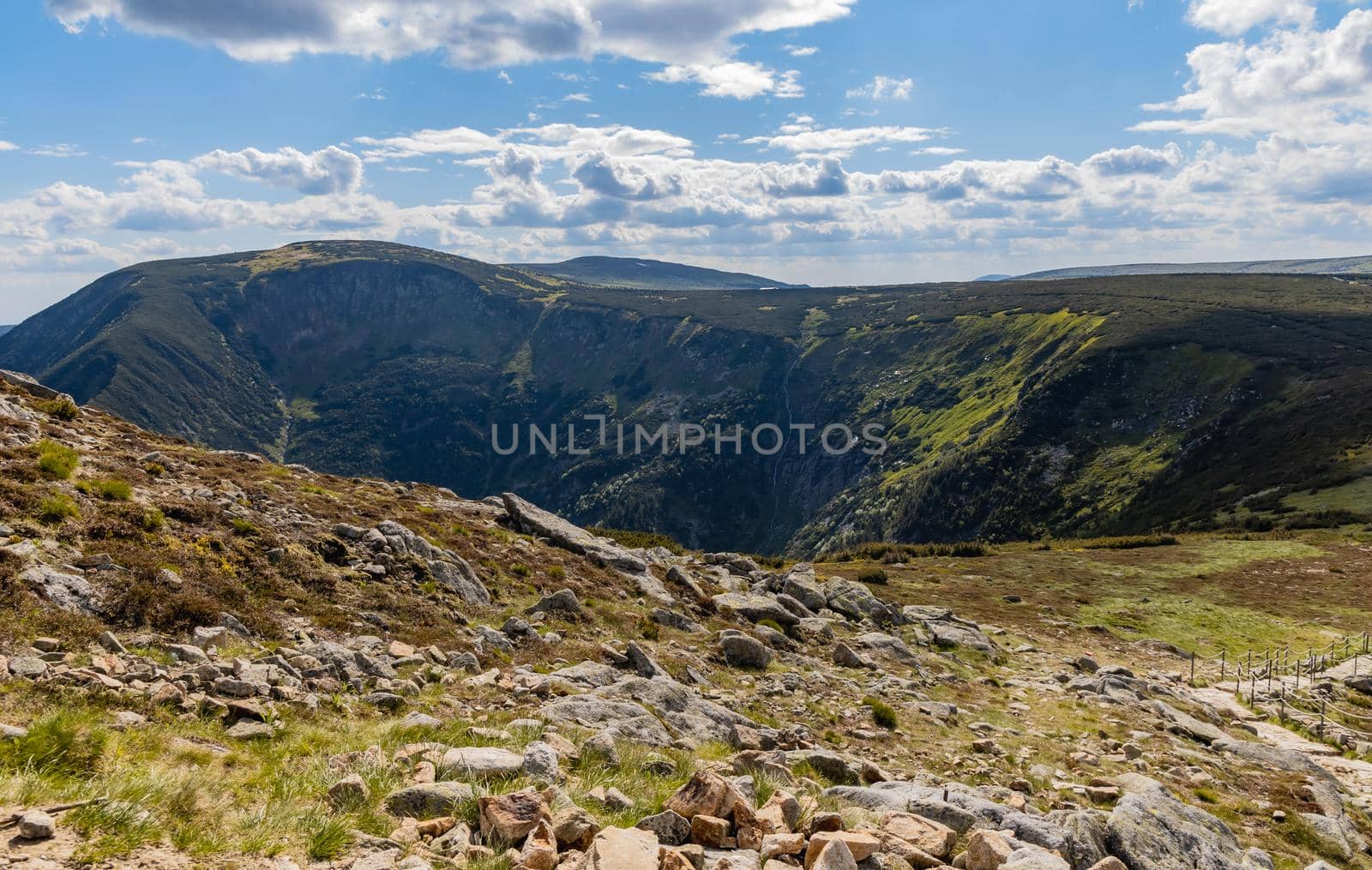 Panorama of Giant Mountains next to trail to Sniezka