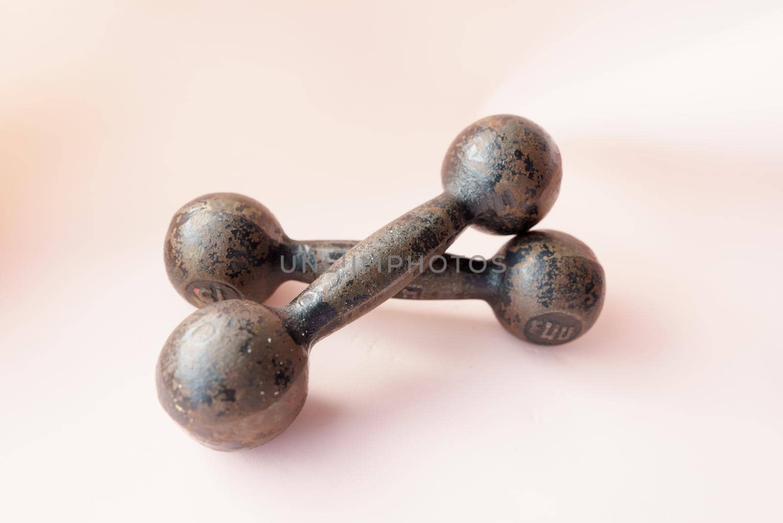 Diet Concept Slimming with Exercise, Black Drumbell on Floor, Fitness Sports