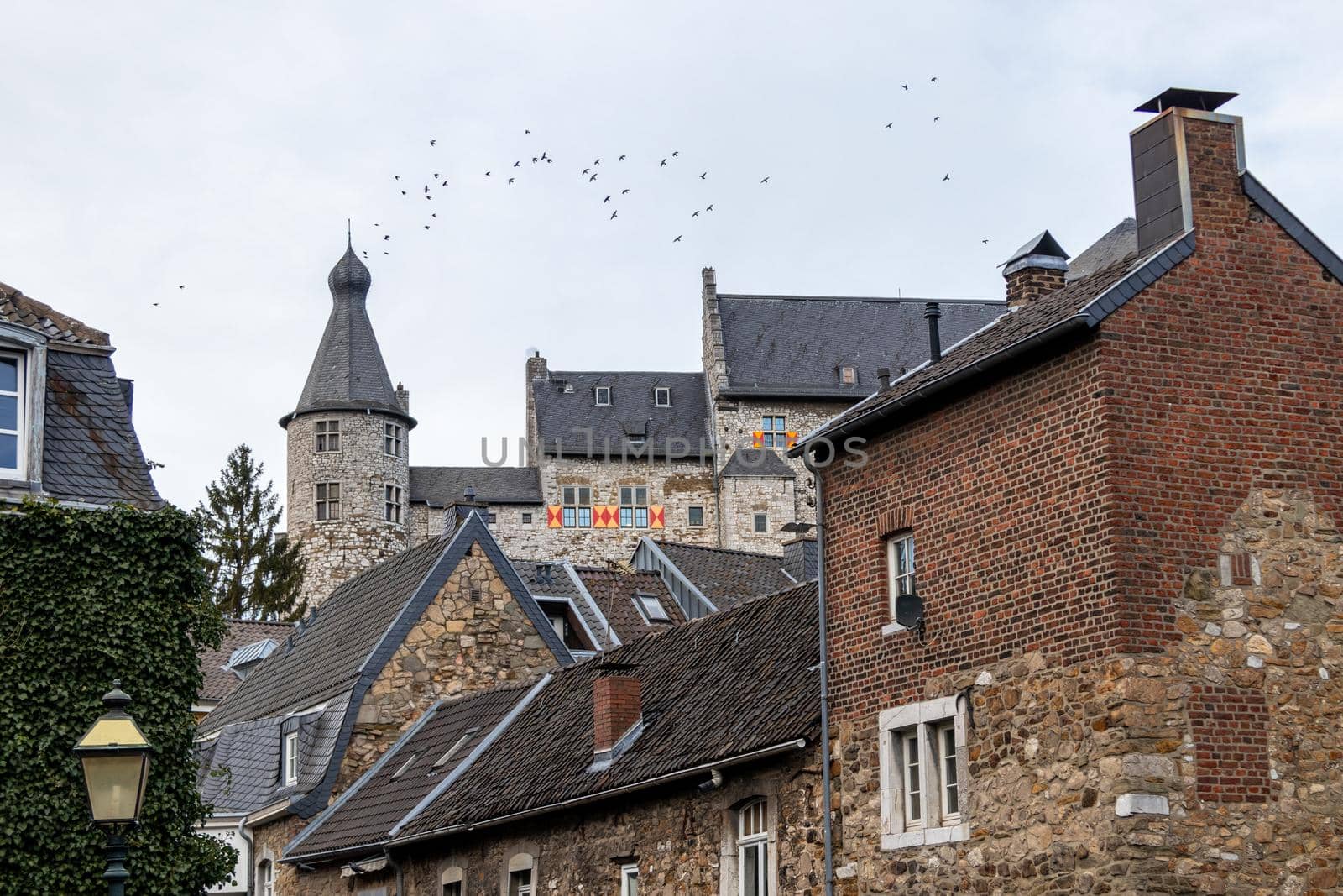 View at the old town and the castle in the background in Stolberg, Eifel, Germany