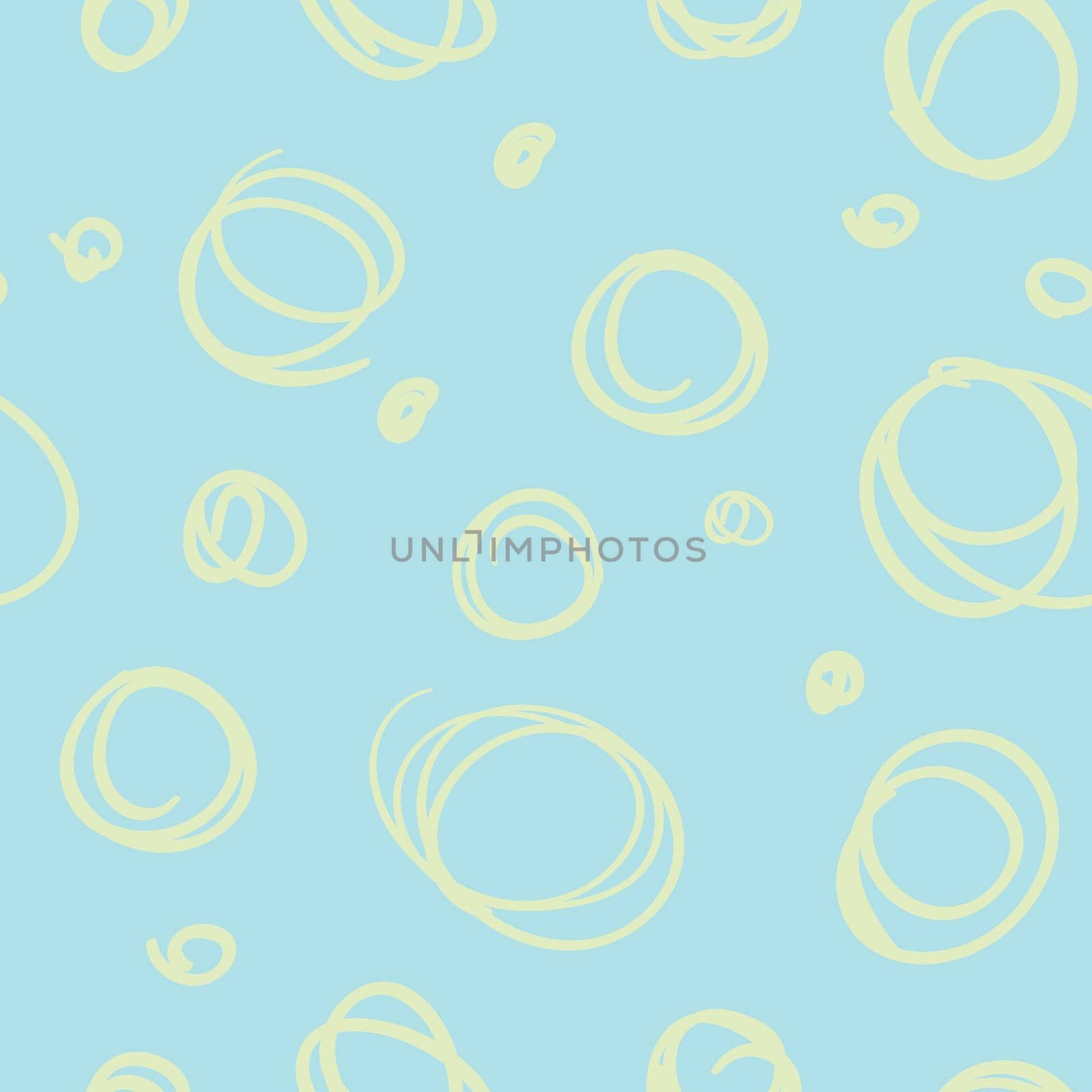 Seamless endless pattern of hand drawn circles of green color on a blue background for fabric sites etc