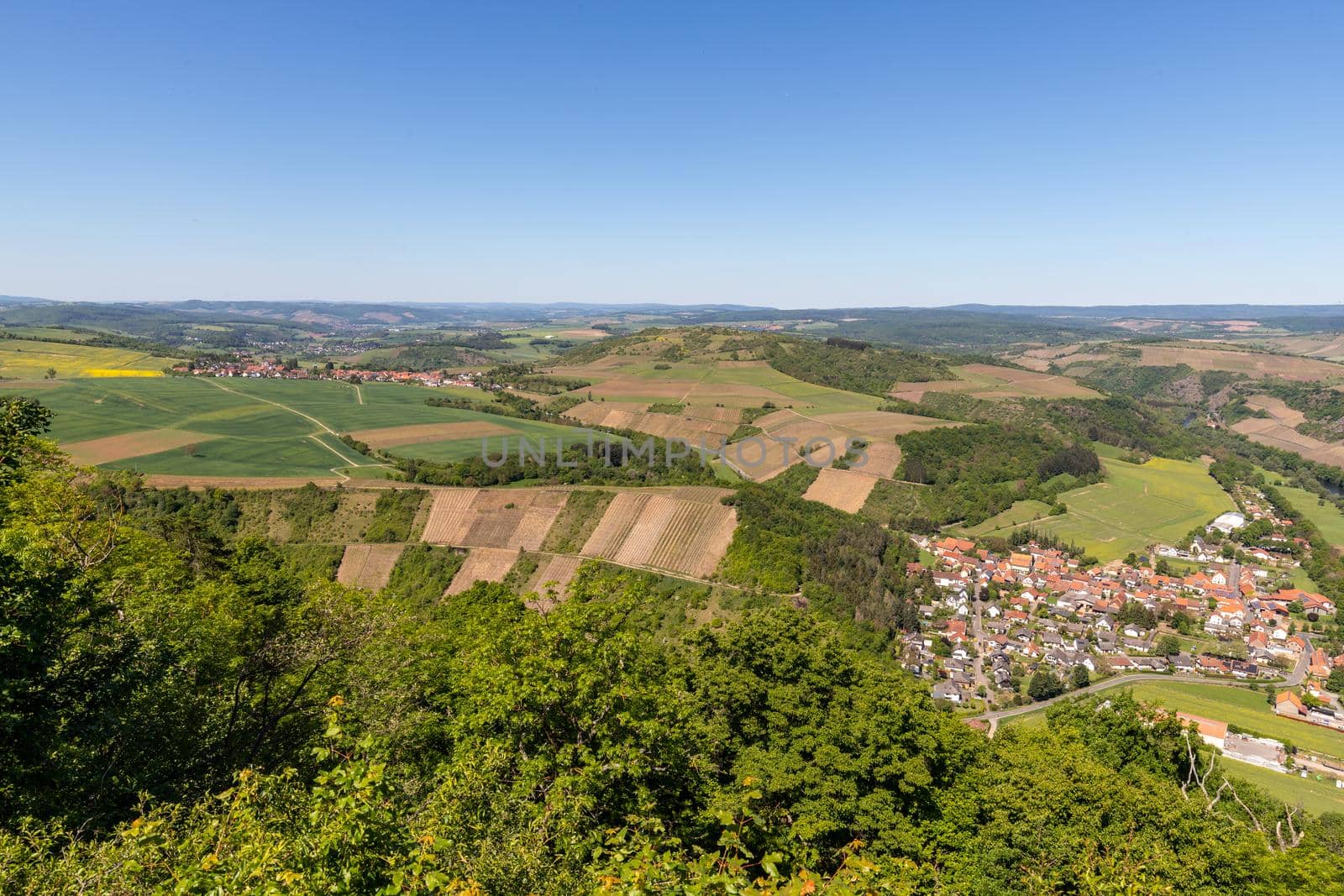 High angle view from the Lemberg of Oberhausen at river Nahe, Rhineland-Palatinate, Germany