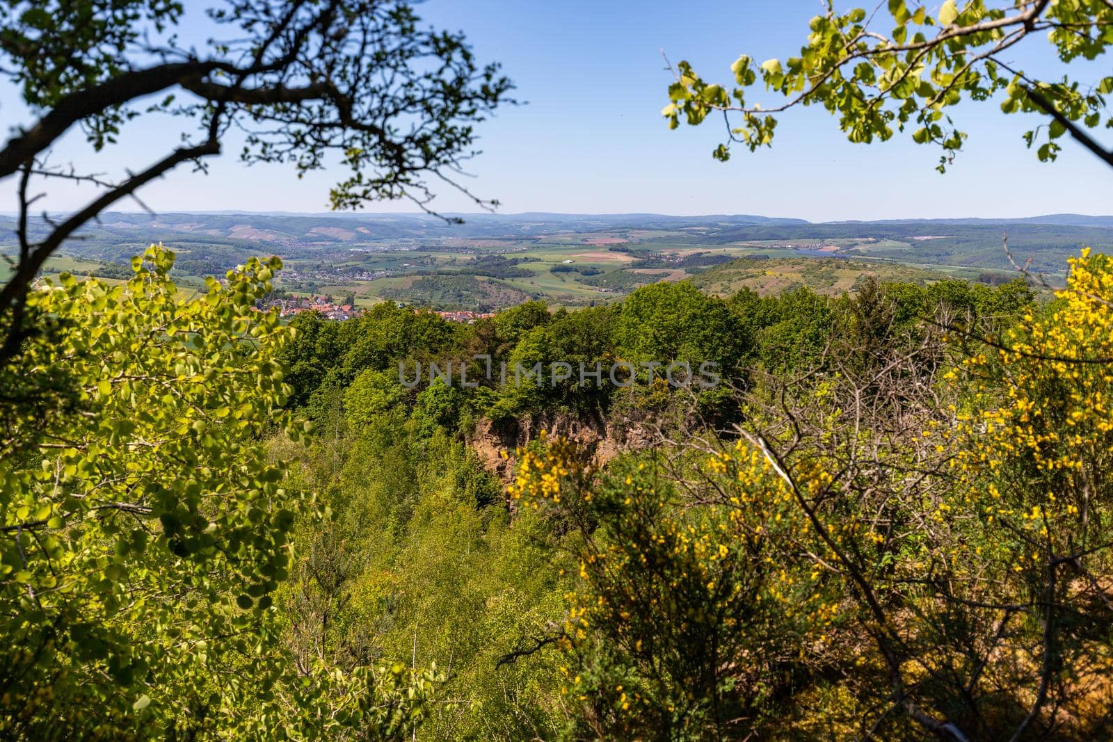 Scenic view from the Lemberg at landscape nearby the river Nahe, Rhineland-Palatinate, Germany 