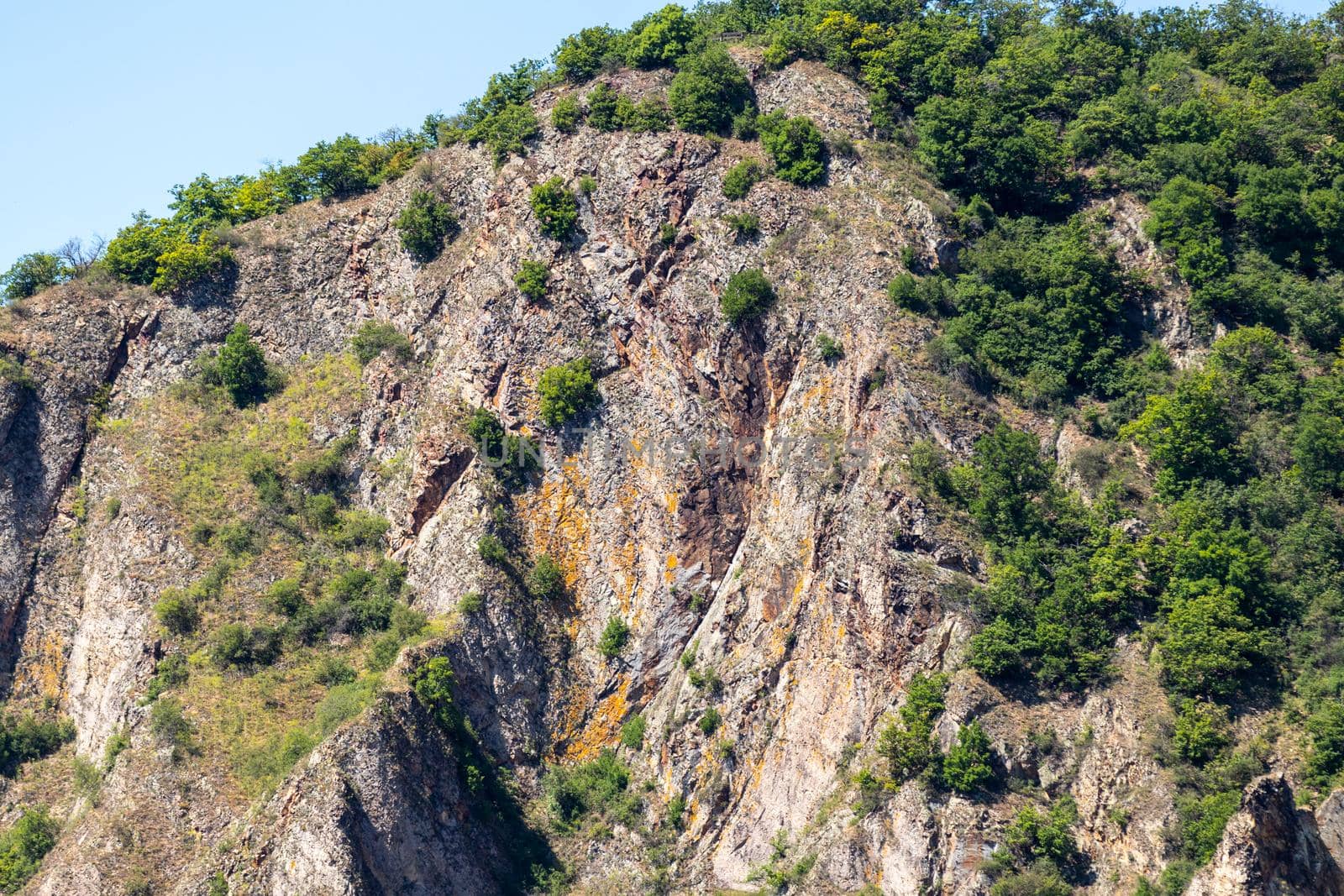 Scenic view of the rock massif Rotenfels nearby Bad Muenster am Stein Ebernburg at Nahe River