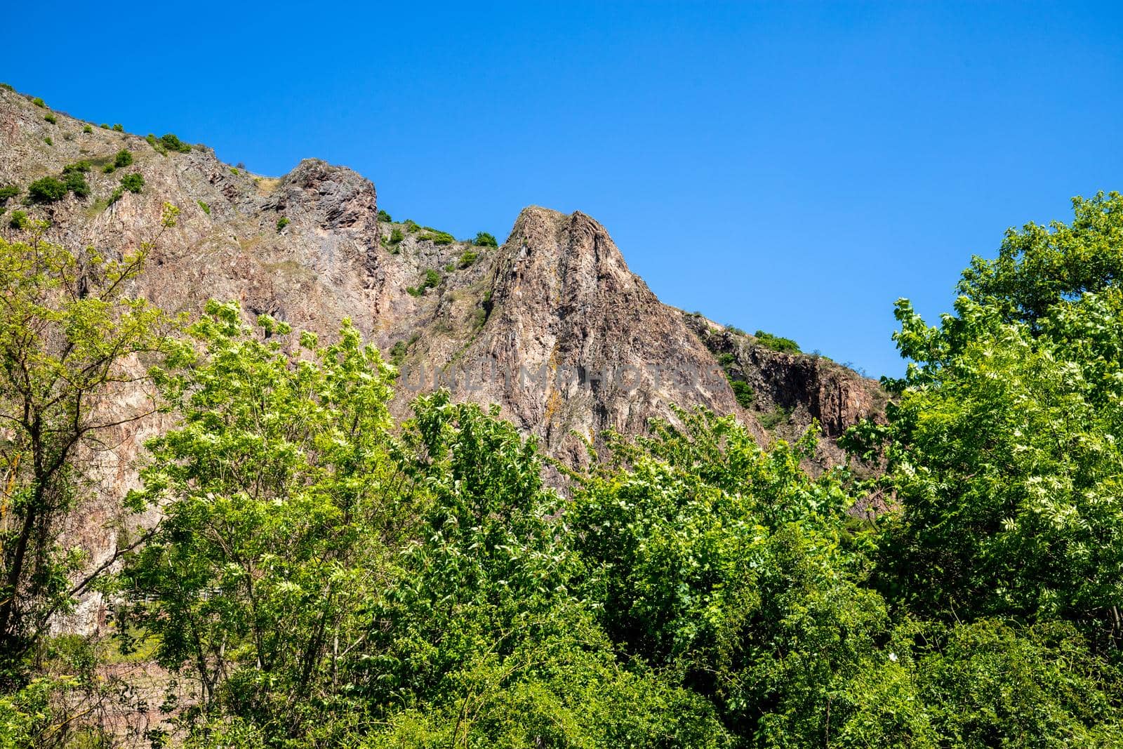 Scenic view of the rock massif Rotenfels nearby Bad Muenster am Stein Ebernburg at Nahe River