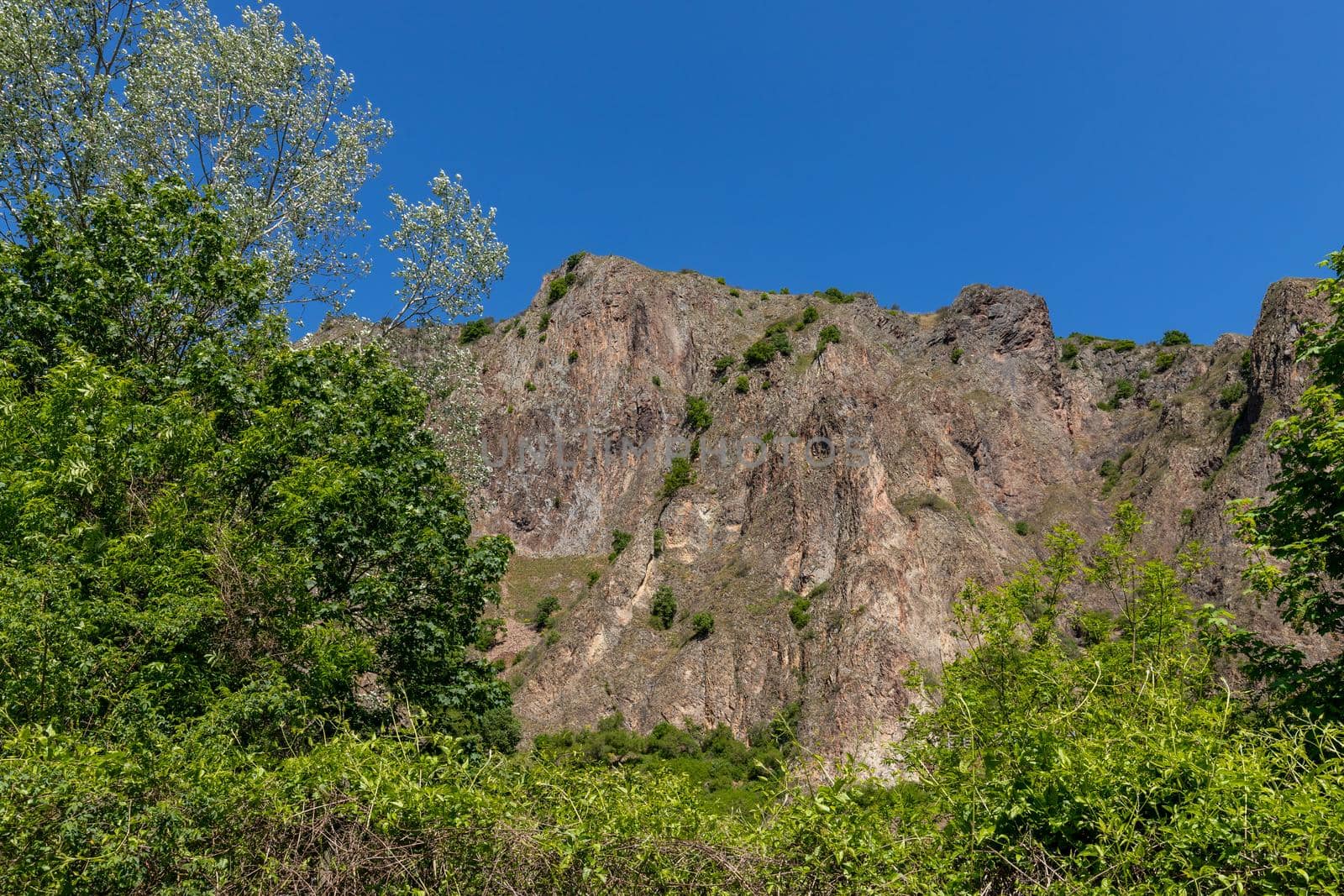 Scenic view of the rock massif Rotenfels nearby Bad Muenster am Stein Ebernburg at Nahe River