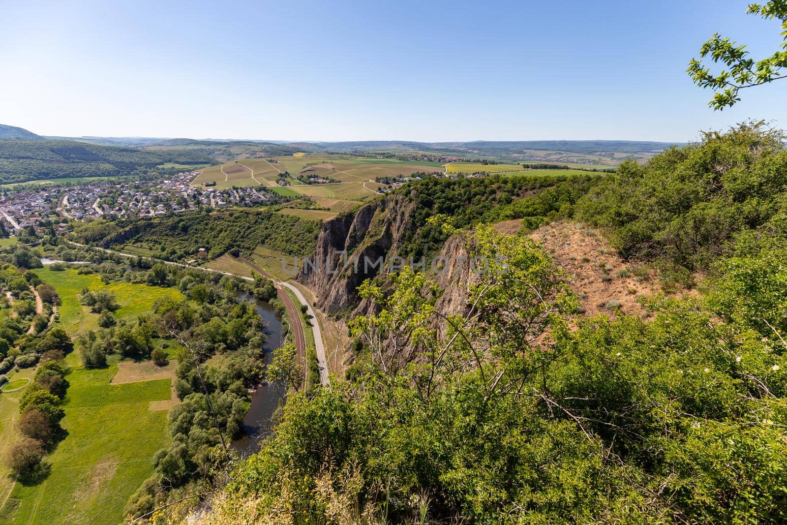 Wide angle view at landscape from Rotenfels, Bad Muenster am Stein by reinerc