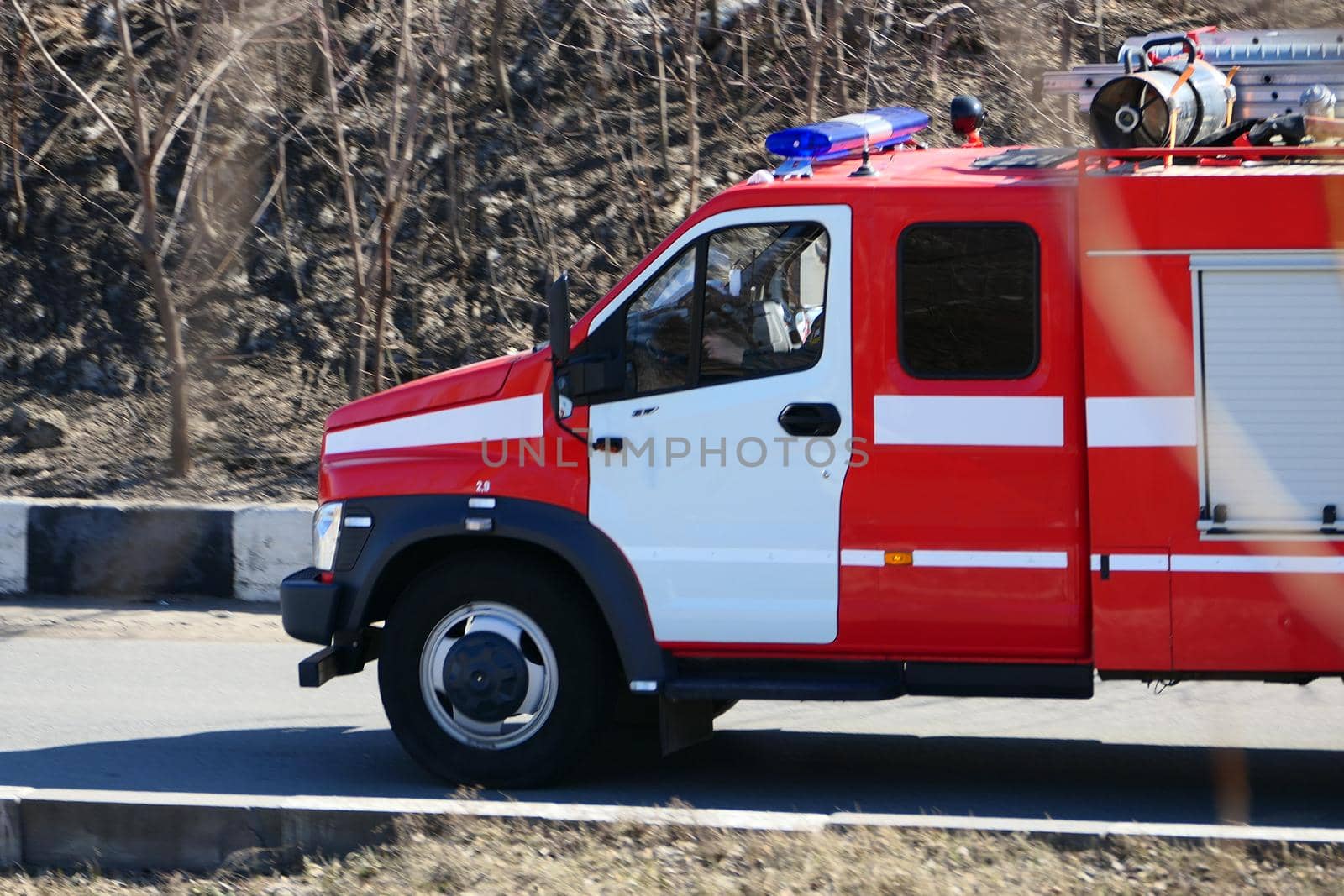 Special freight transport on the road. The fema car or fire service is on the road. High quality photo