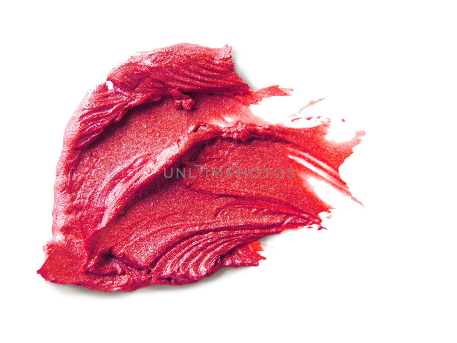 close up of a smudged lipstick on white background