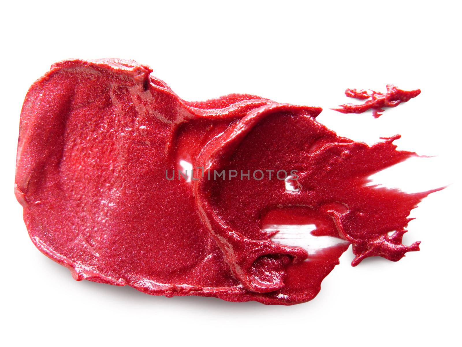 close up of a smudged lipstick on white background