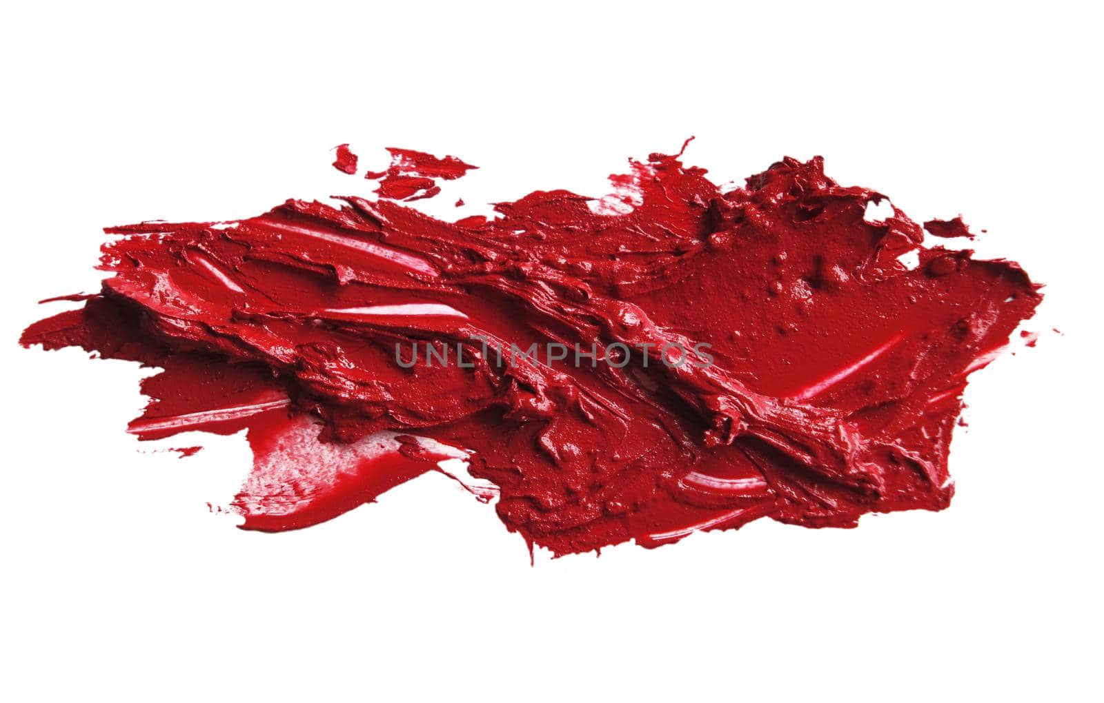 Smudged RED lipstick on white background by aroas