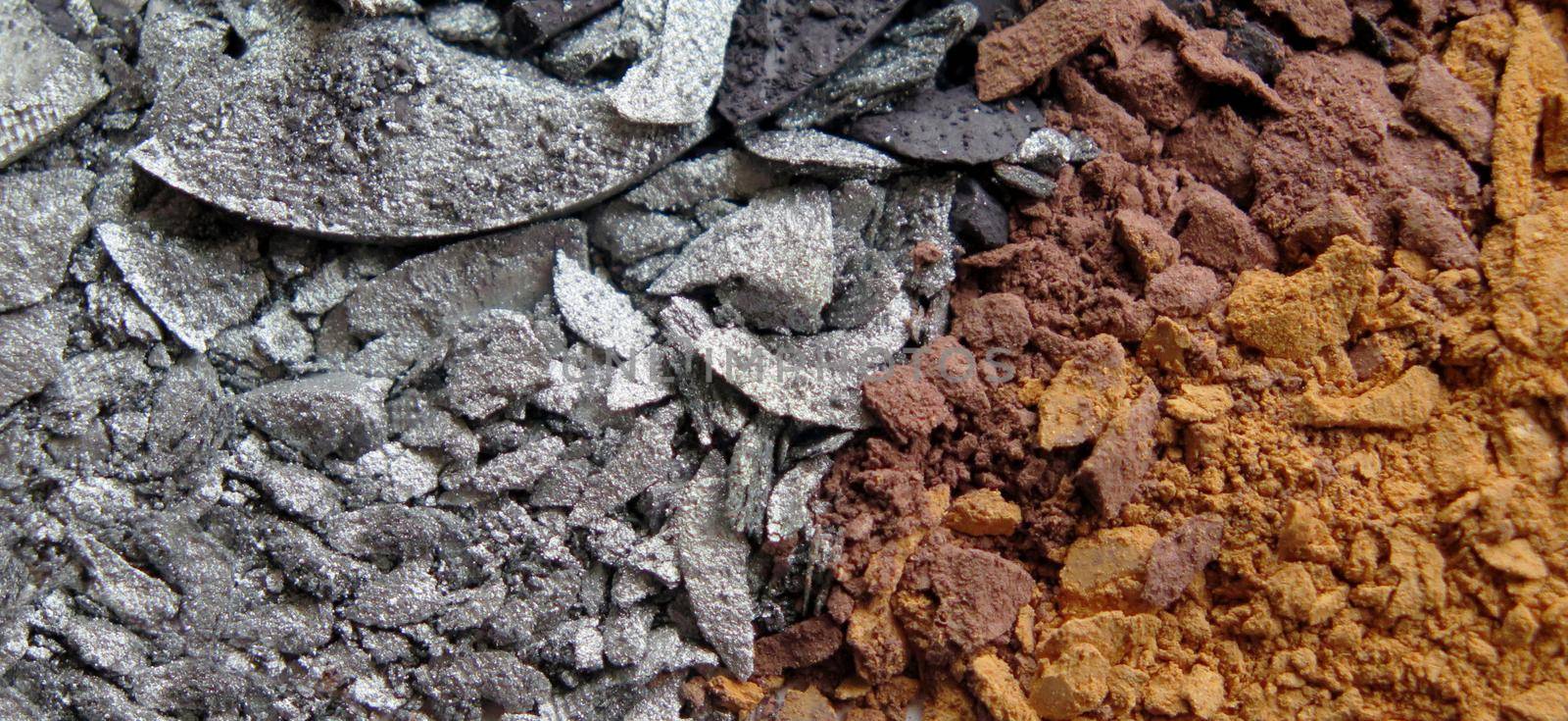 Close up of crushed eyeshadow cosmetic powder on white background