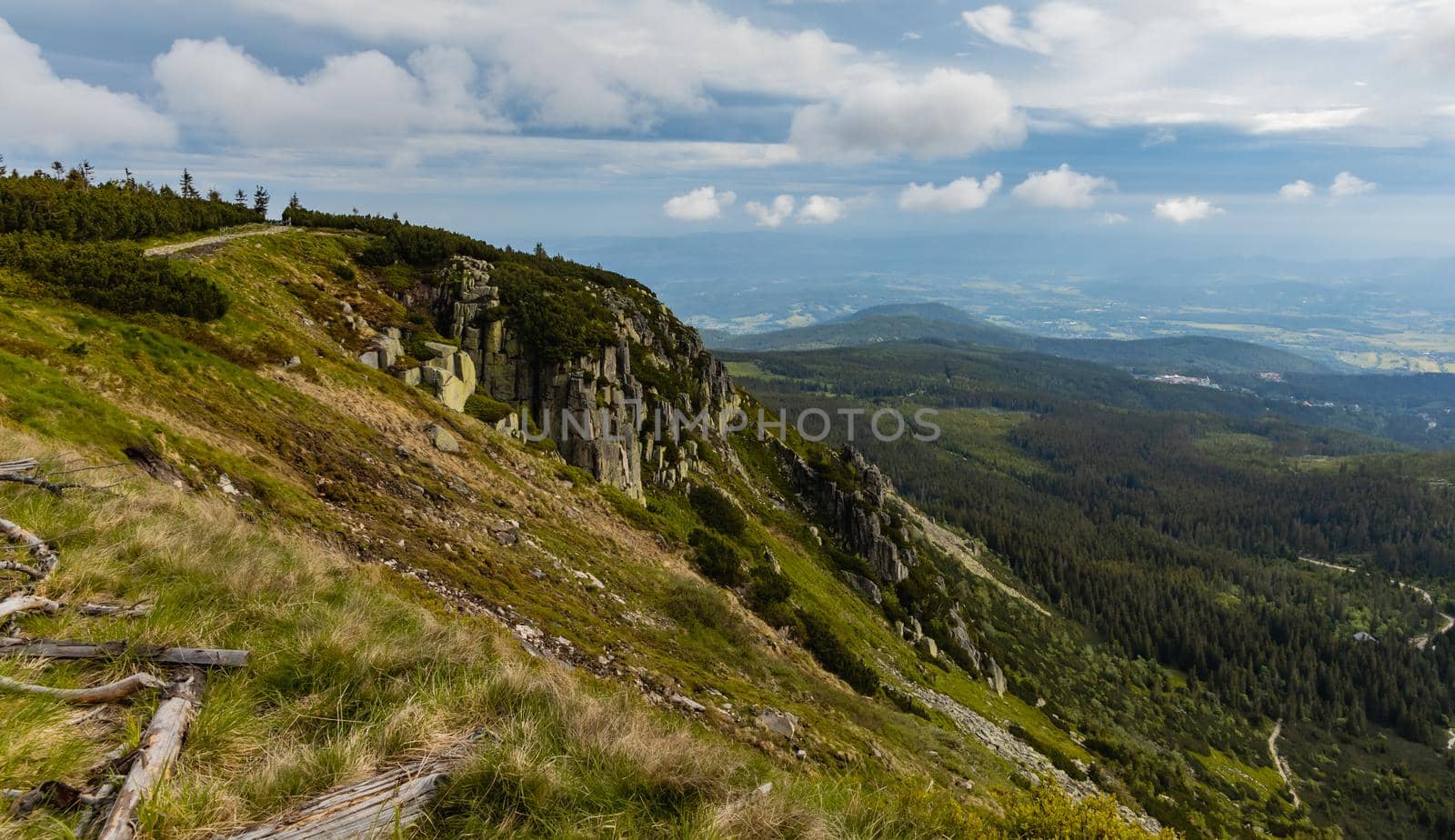 Panorama of Giant Mountains next to trail to Sniezka