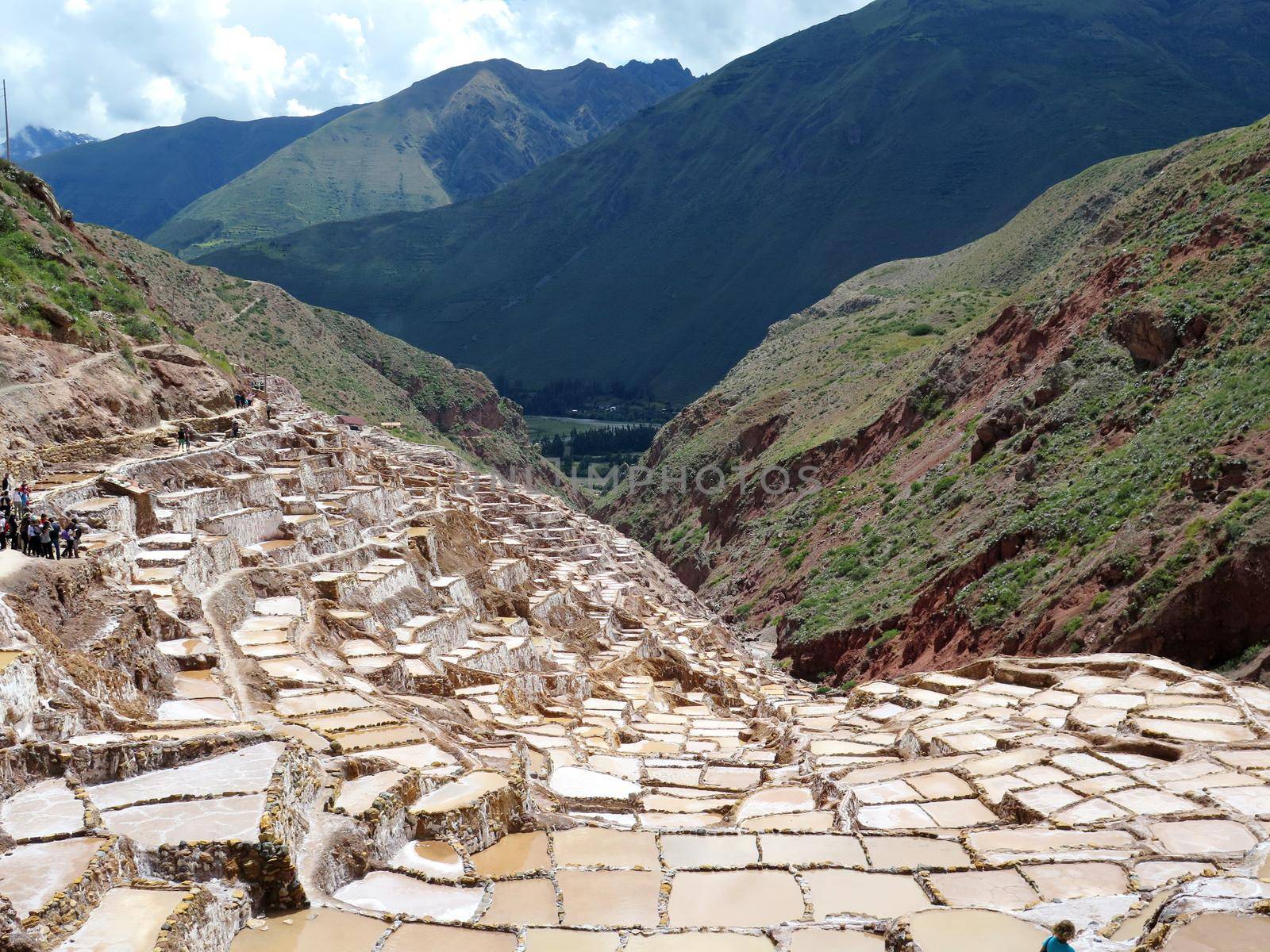 High angle view of salt pond, Maras, Sacred Valley, Cusco Region, Peru