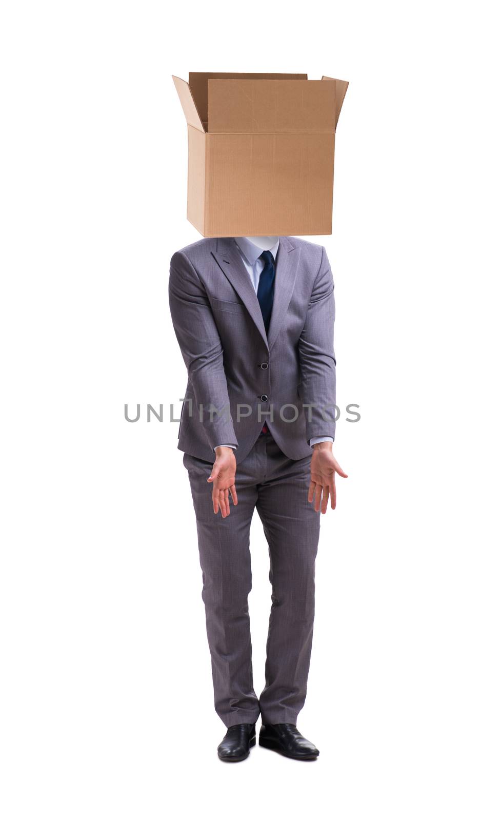 Businessman with blank box on his head