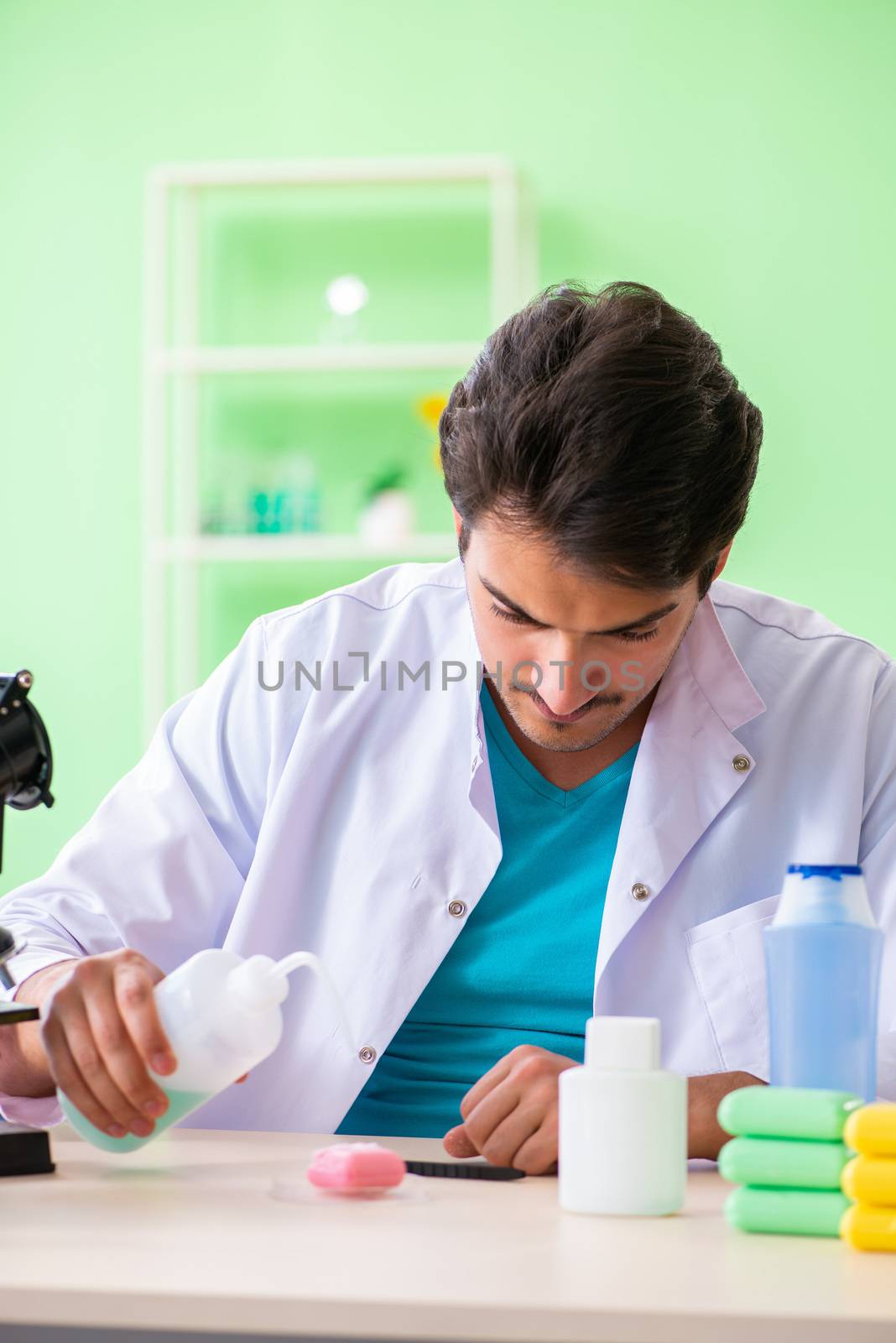 Chemist testing soap in the lab