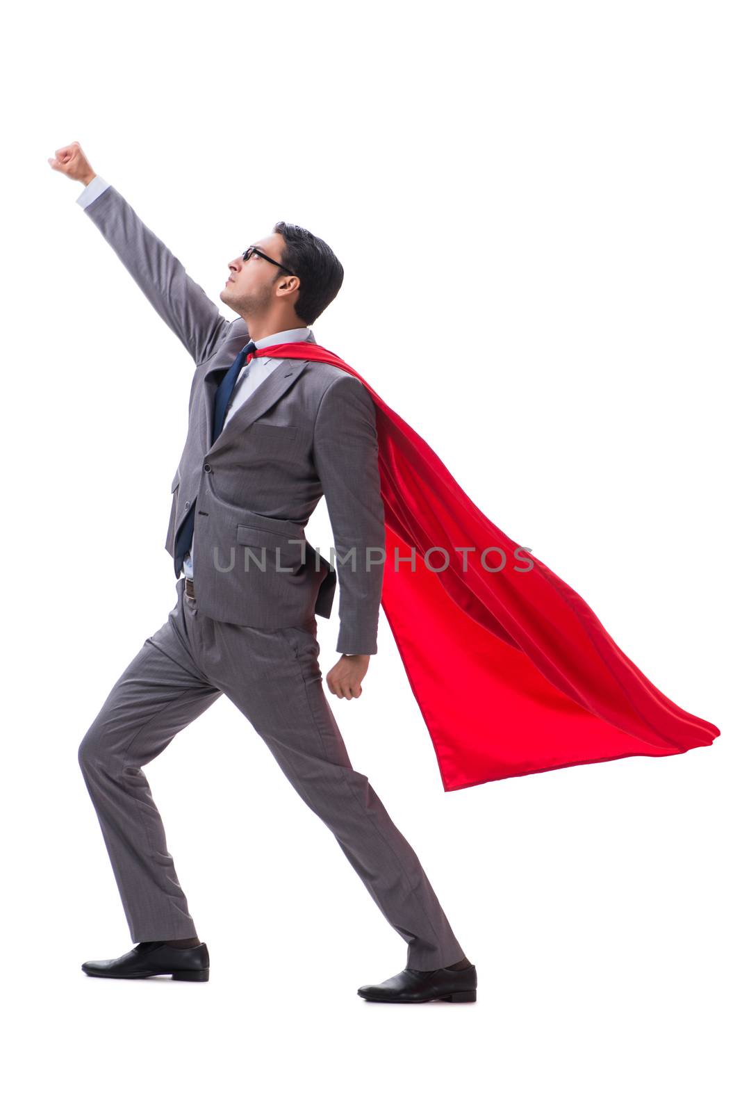 Super hero businessman isolated on white background 