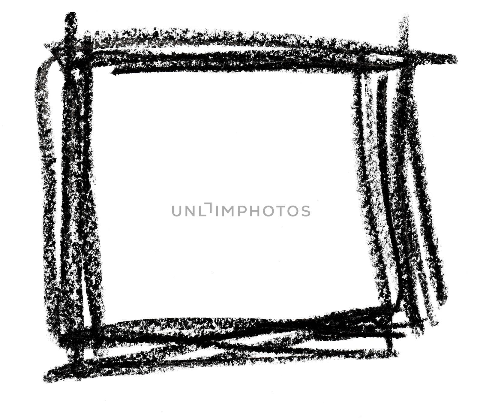 Square shape made with black pastel crayon, isolated on white background