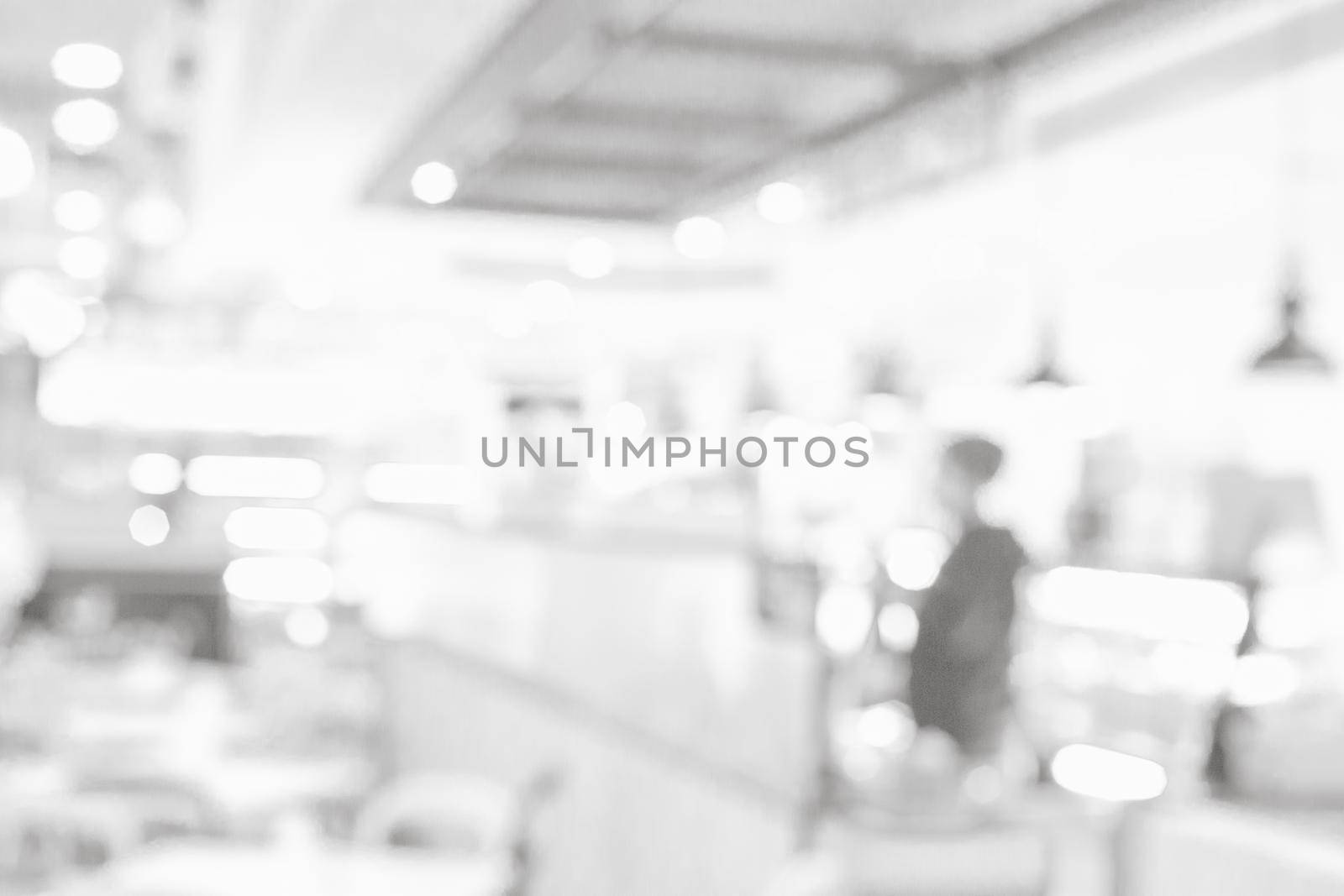 Grey or White blurred of department store background. Defocused blur background. by Benzoix