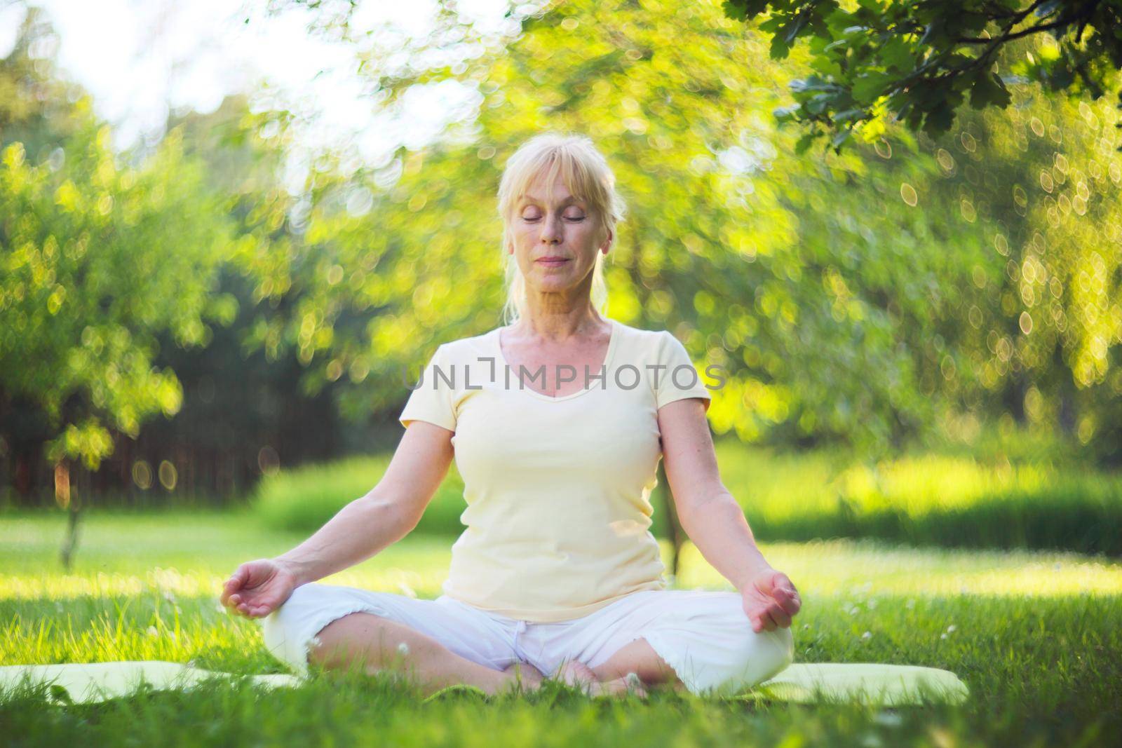 Yoga woman in the park by destillat